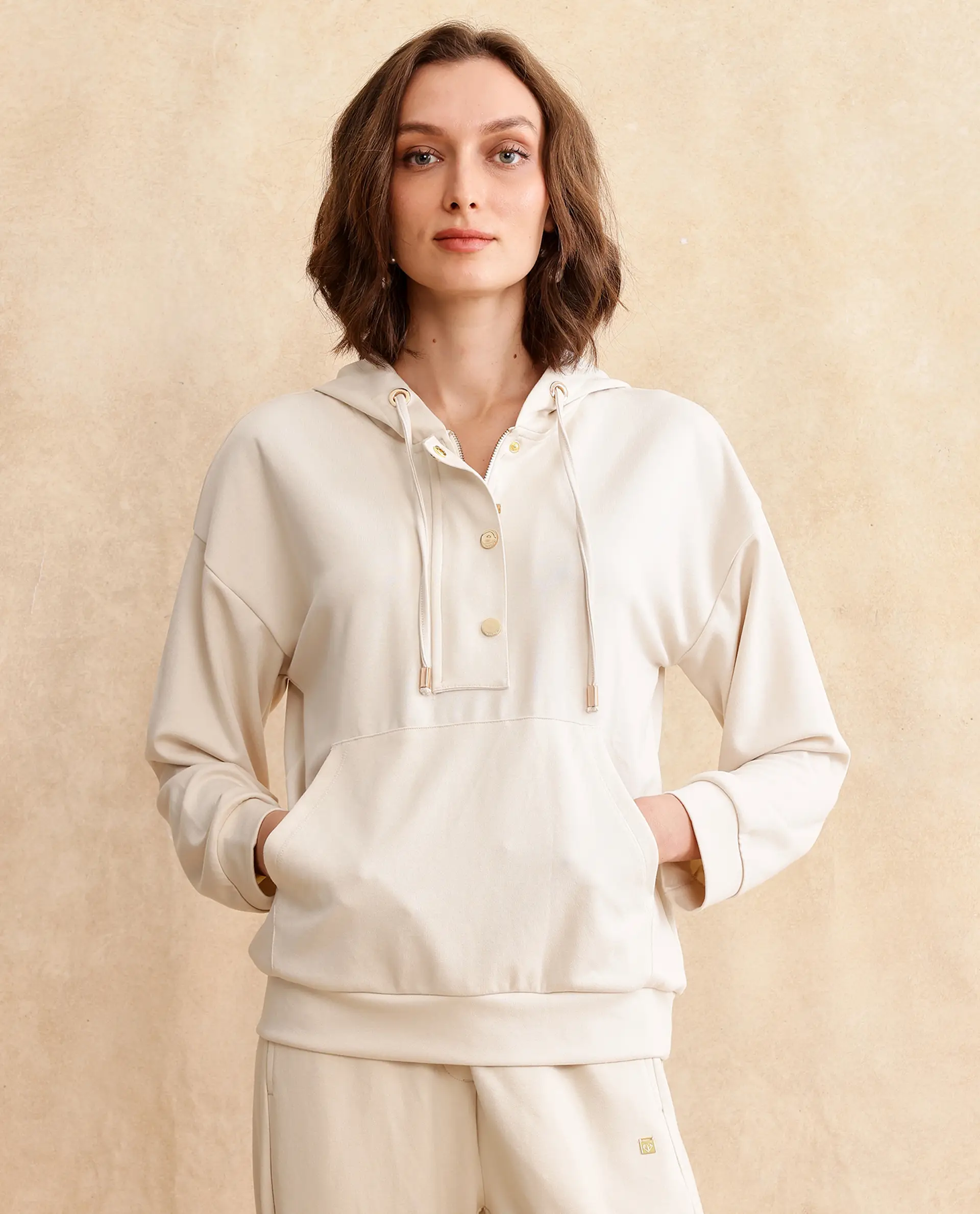 Rareism Women's Yalova Off White Modal Blend Hooded Plain Relaxed Fit Sweatshirt - Image 5