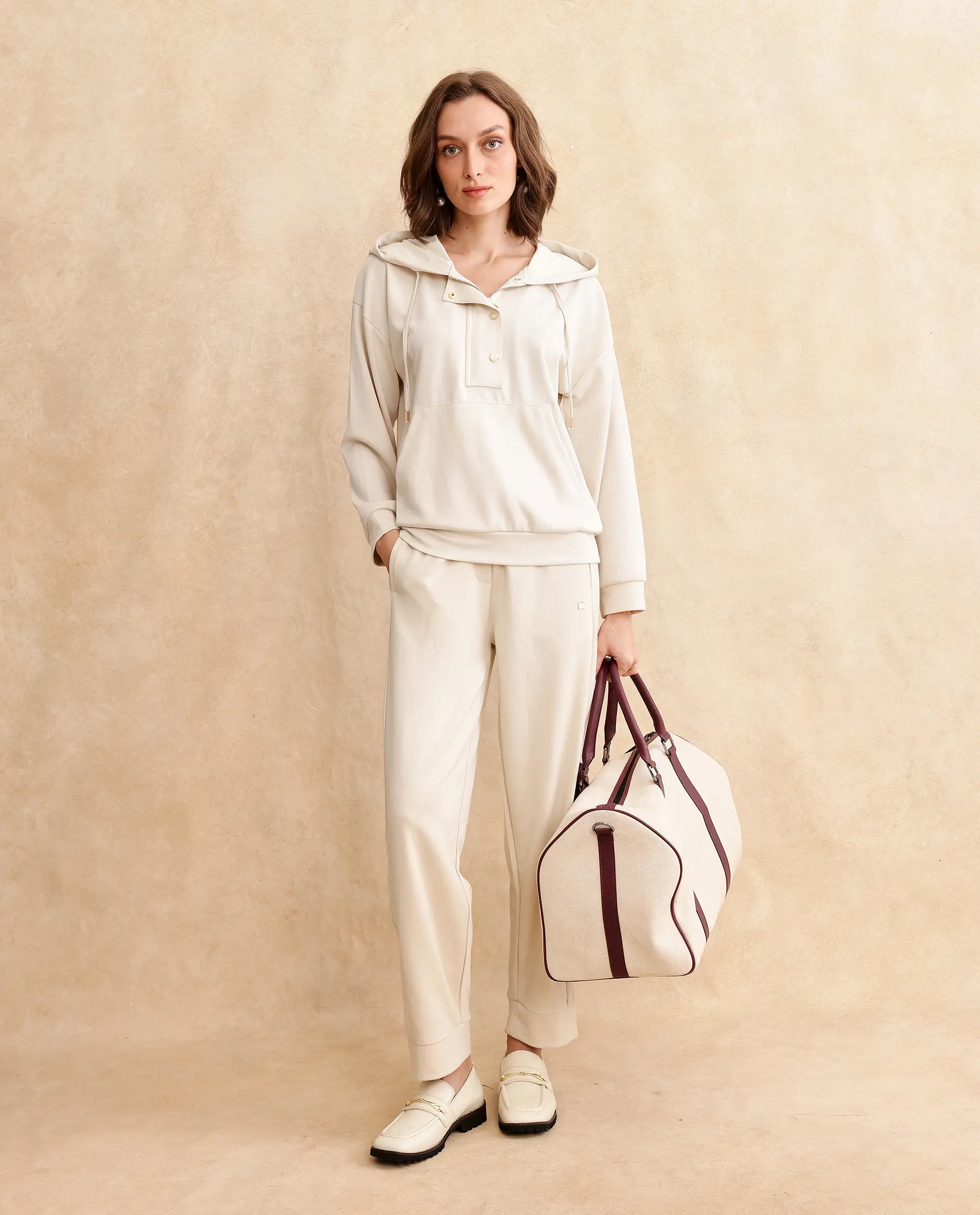 Rareism Women's Yalova Off White Modal Blend Hooded Plain Relaxed Fit Sweatshirt - Image 6
