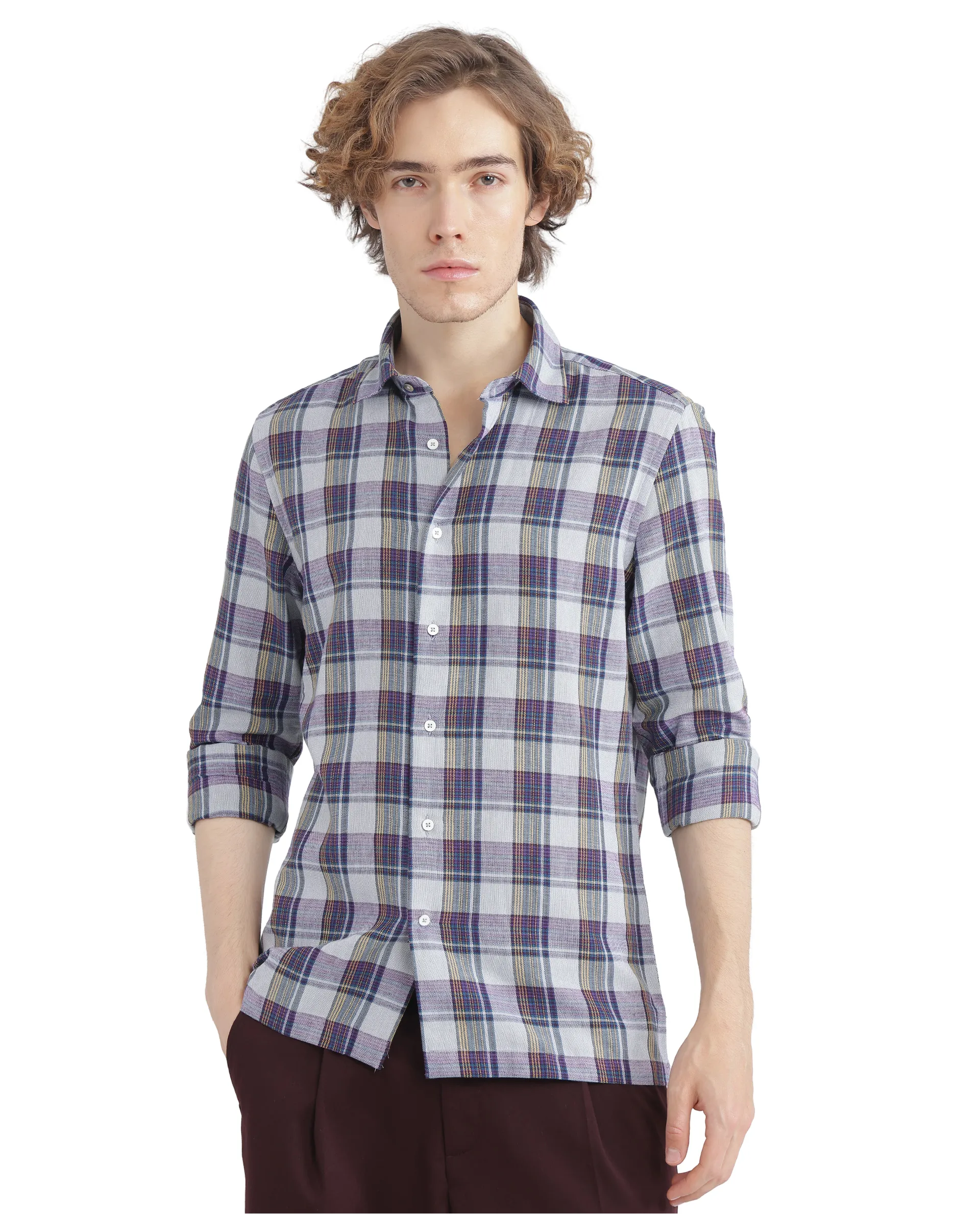 Rare Rabbit Men's Yanda Grey Cotton Checked Print Oversized Fit Full Sleeve Collared Shirt - Image 2