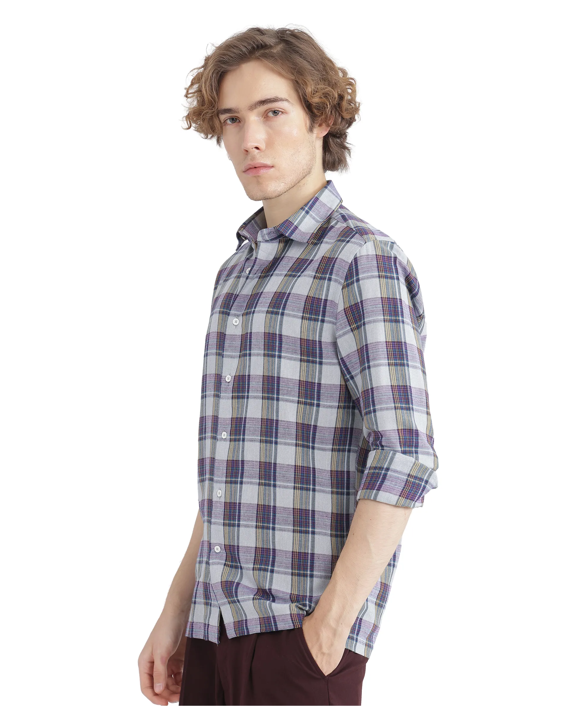 Rare Rabbit Men's Yanda Grey Cotton Checked Print Oversized Fit Full Sleeve Collared Shirt - Image 3