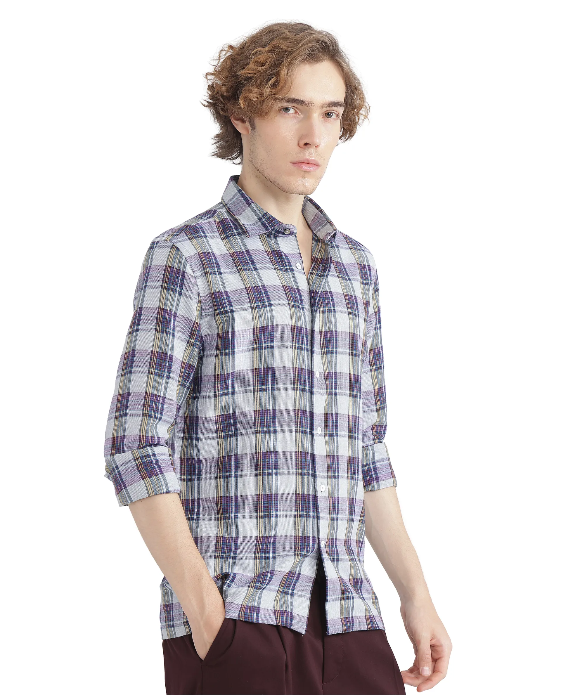 Rare Rabbit Men's Yanda Grey Cotton Checked Print Oversized Fit Full Sleeve Collared Shirt - Image 4