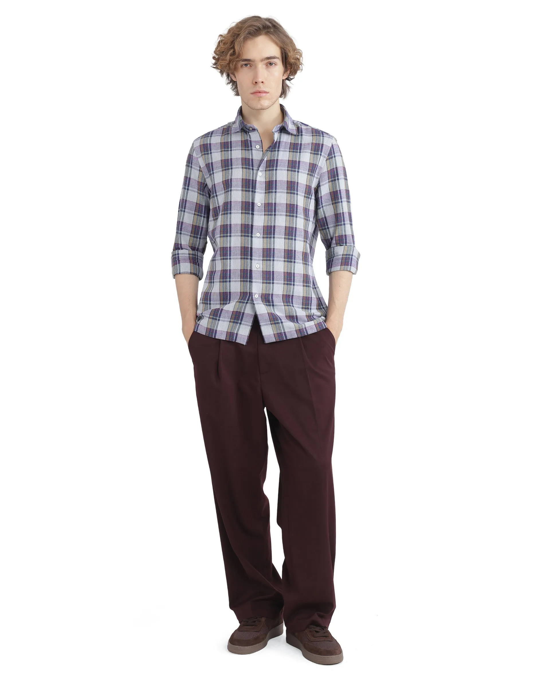 Rare Rabbit Men's Yanda Grey Cotton Checked Print Oversized Fit Full Sleeve Collared Shirt - Image 5