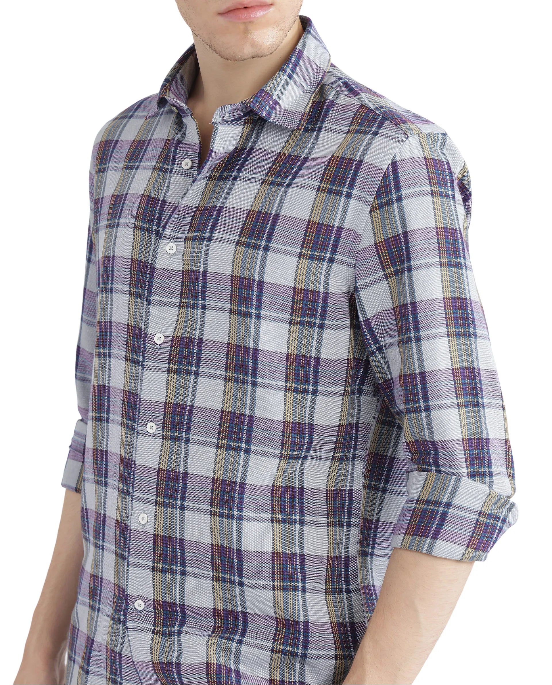 Rare Rabbit Men's Yanda Grey Cotton Checked Print Oversized Fit Full Sleeve Collared Shirt - Image 7