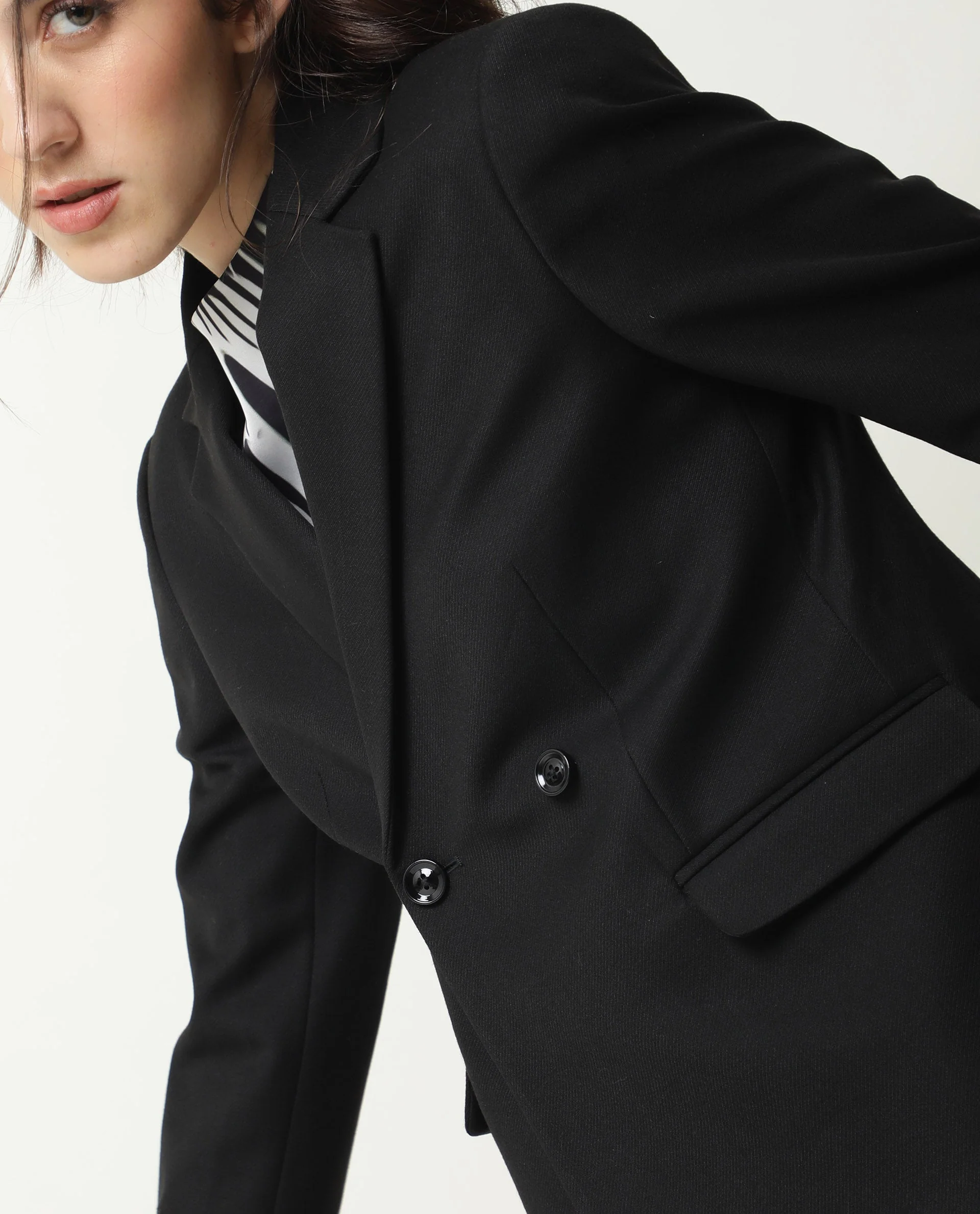 Rareism Womens Yara Black Blazer Poly Viscose Elastane Fabric Regular Fit Full Sleeve Lapel Neck - Image 3