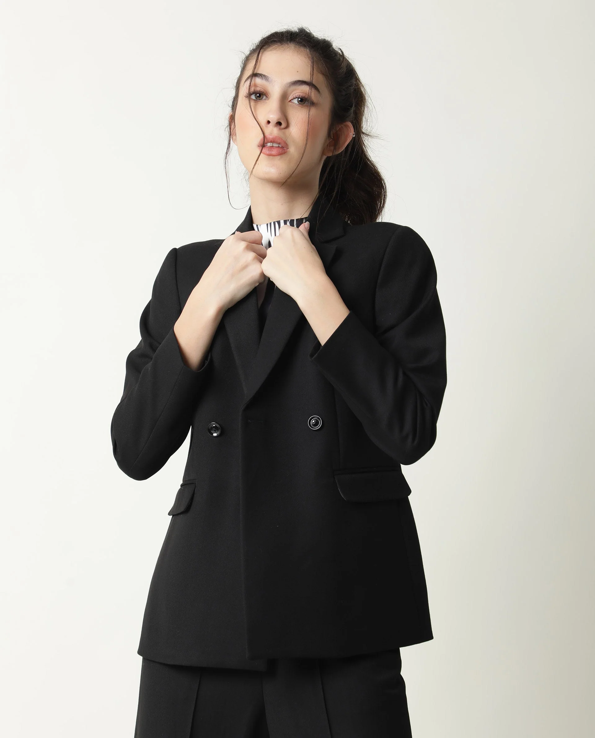 Rareism Womens Yara Black Blazer Poly Viscose Elastane Fabric Regular Fit Full Sleeve Lapel Neck - Image 5