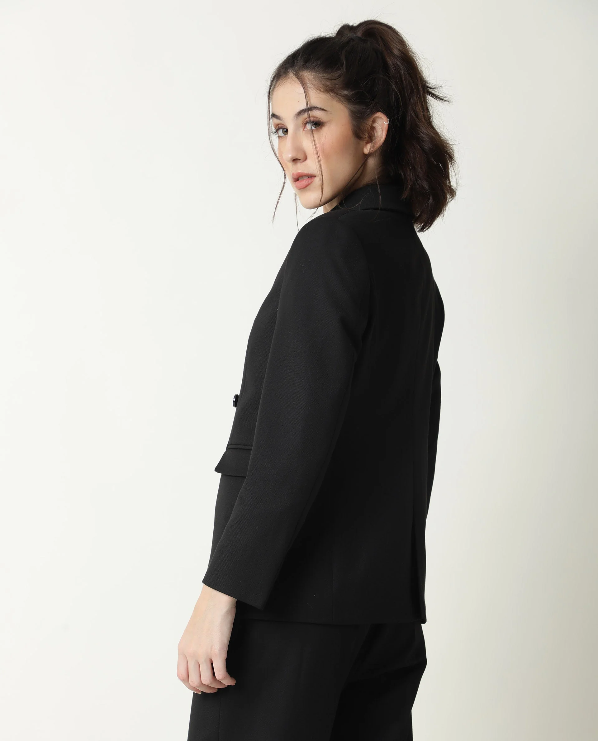 Rareism Womens Yara Black Blazer Poly Viscose Elastane Fabric Regular Fit Full Sleeve Lapel Neck - Image 7