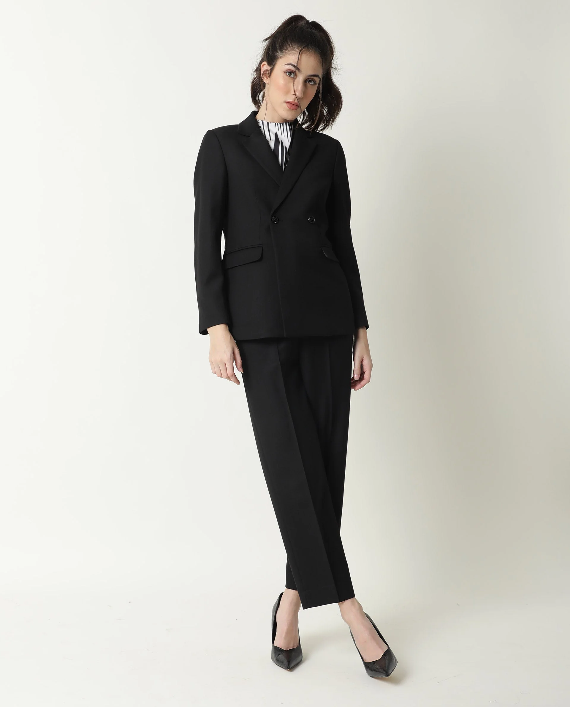 Rareism Womens Yara Black Blazer Poly Viscose Elastane Fabric Regular Fit Full Sleeve Lapel Neck - Image 8