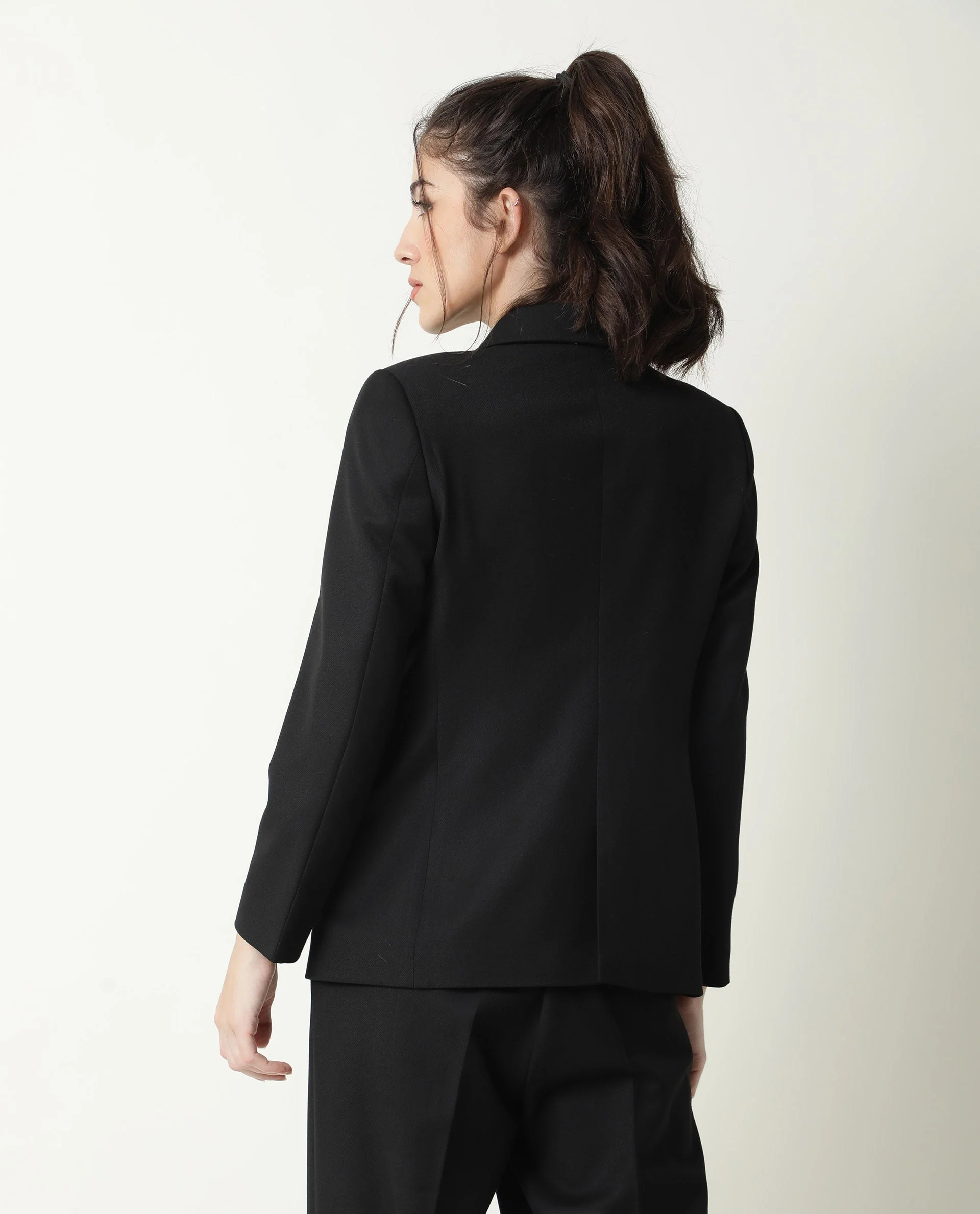 Rareism Womens Yara Black Blazer Poly Viscose Elastane Fabric Regular Fit Full Sleeve Lapel Neck - Image 9