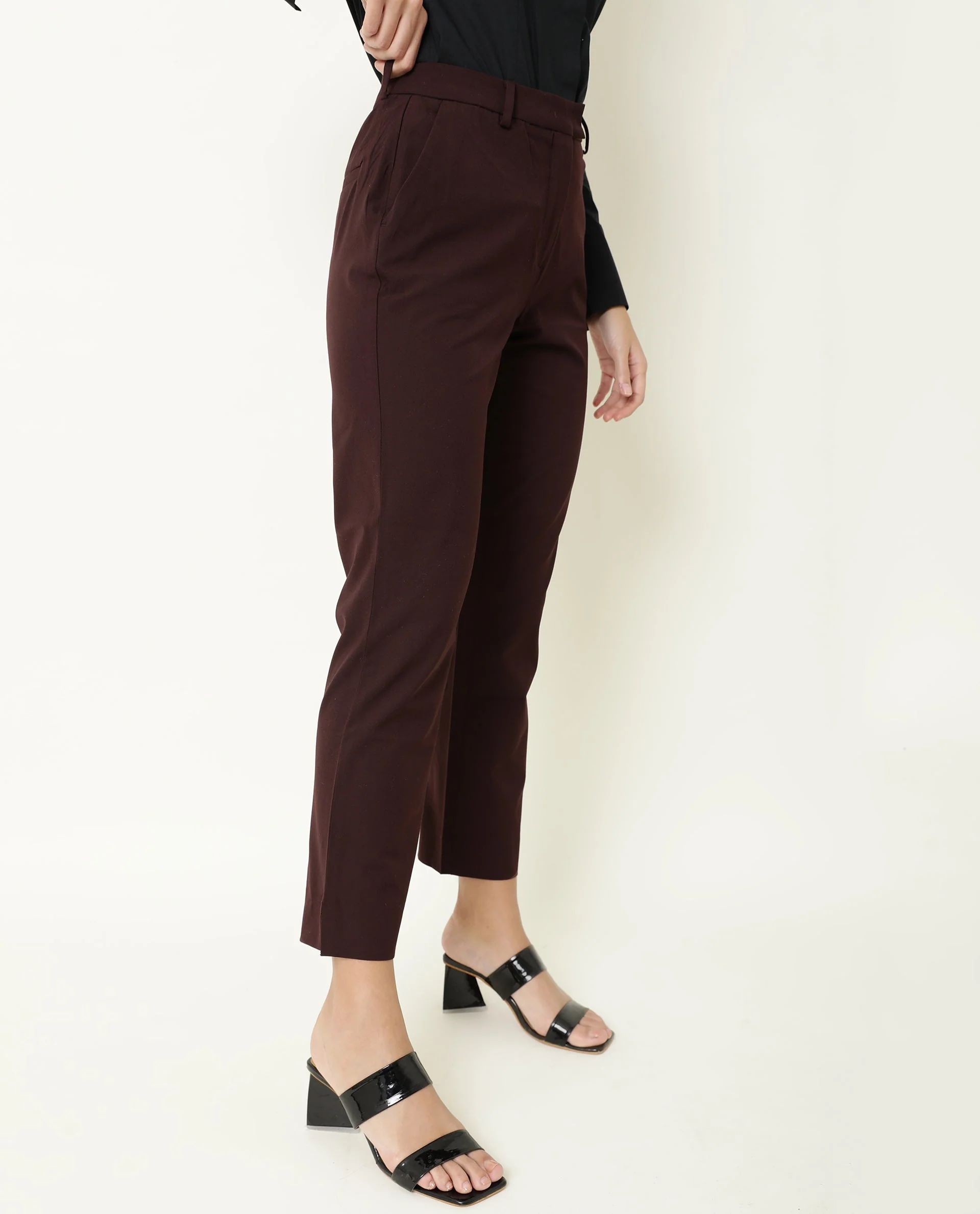 Rareism Women's Yard Maroon Polyester Blend Plain Ankle Length Tailored Trouser - Image 2