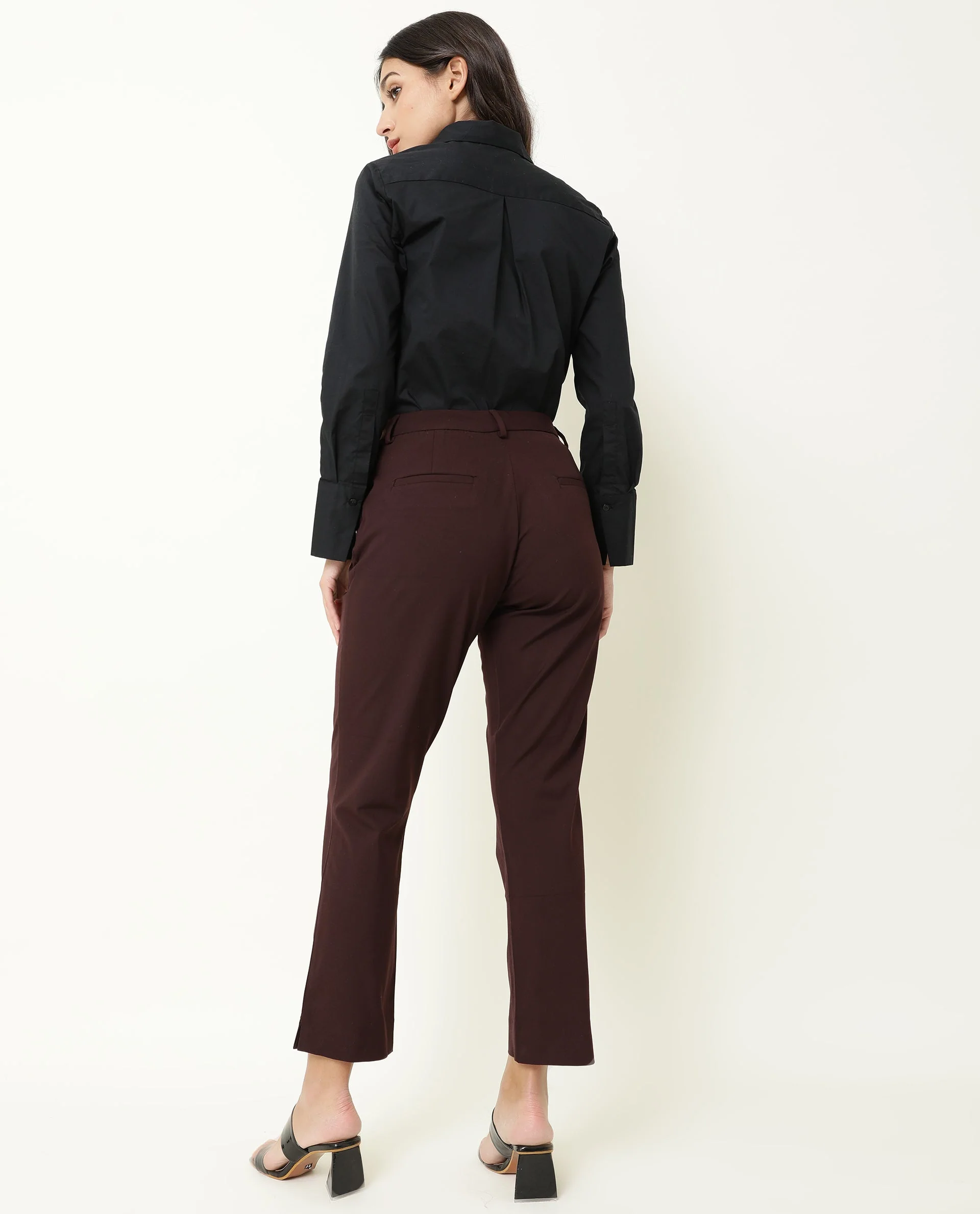 Rareism Women's Yard Maroon Polyester Blend Plain Ankle Length Tailored Trouser - Image 3