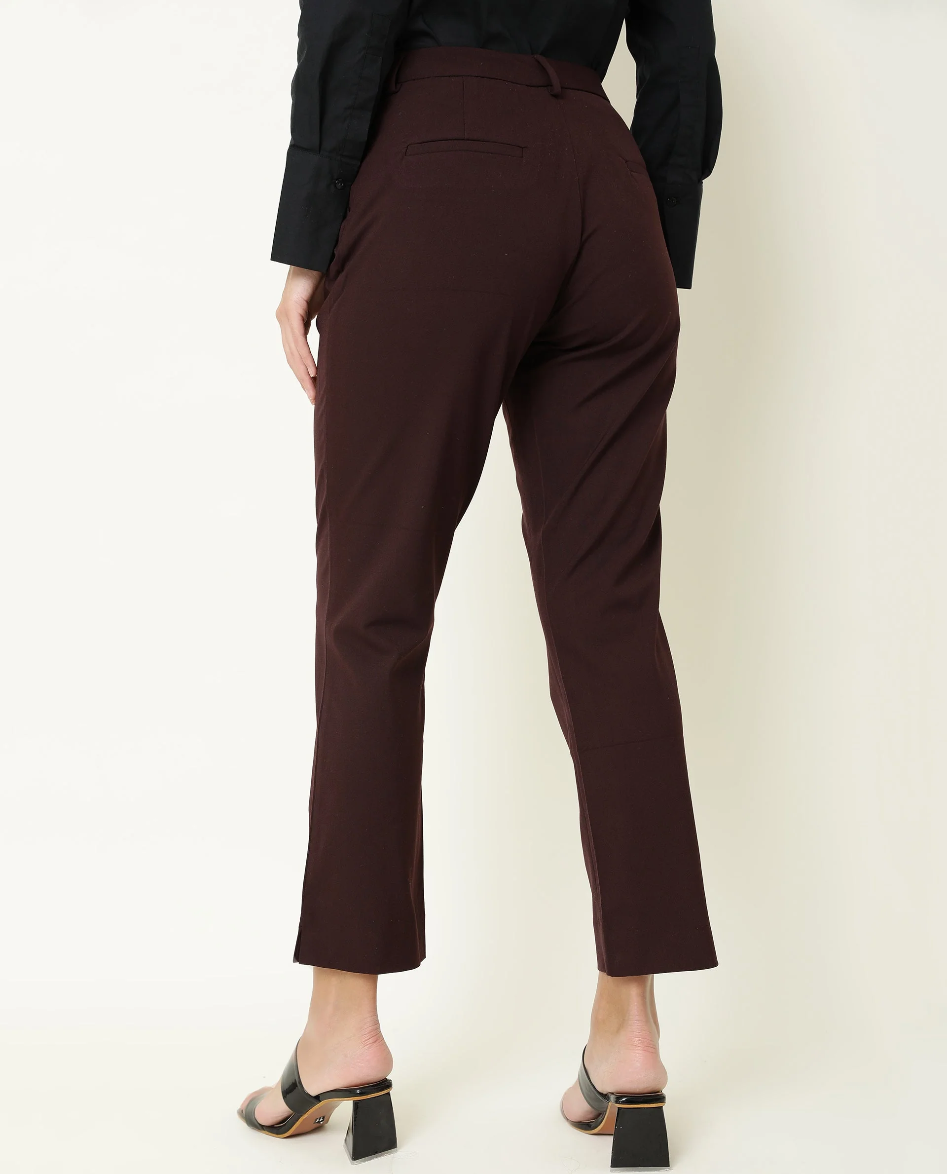 Rareism Women's Yard Maroon Polyester Blend Plain Ankle Length Tailored Trouser - Image 4