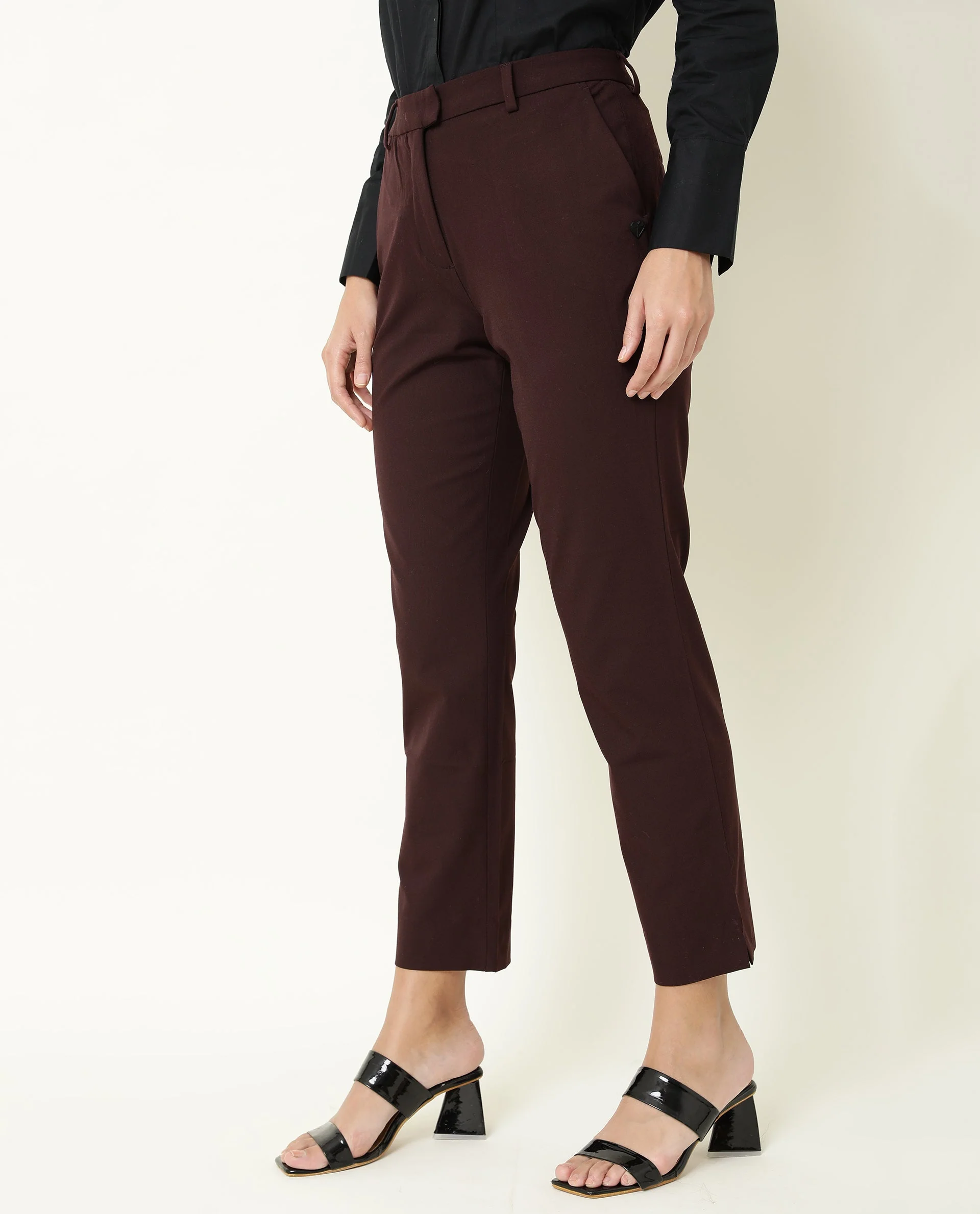Rareism Women's Yard Maroon Polyester Blend Plain Ankle Length Tailored Trouser - Image 5