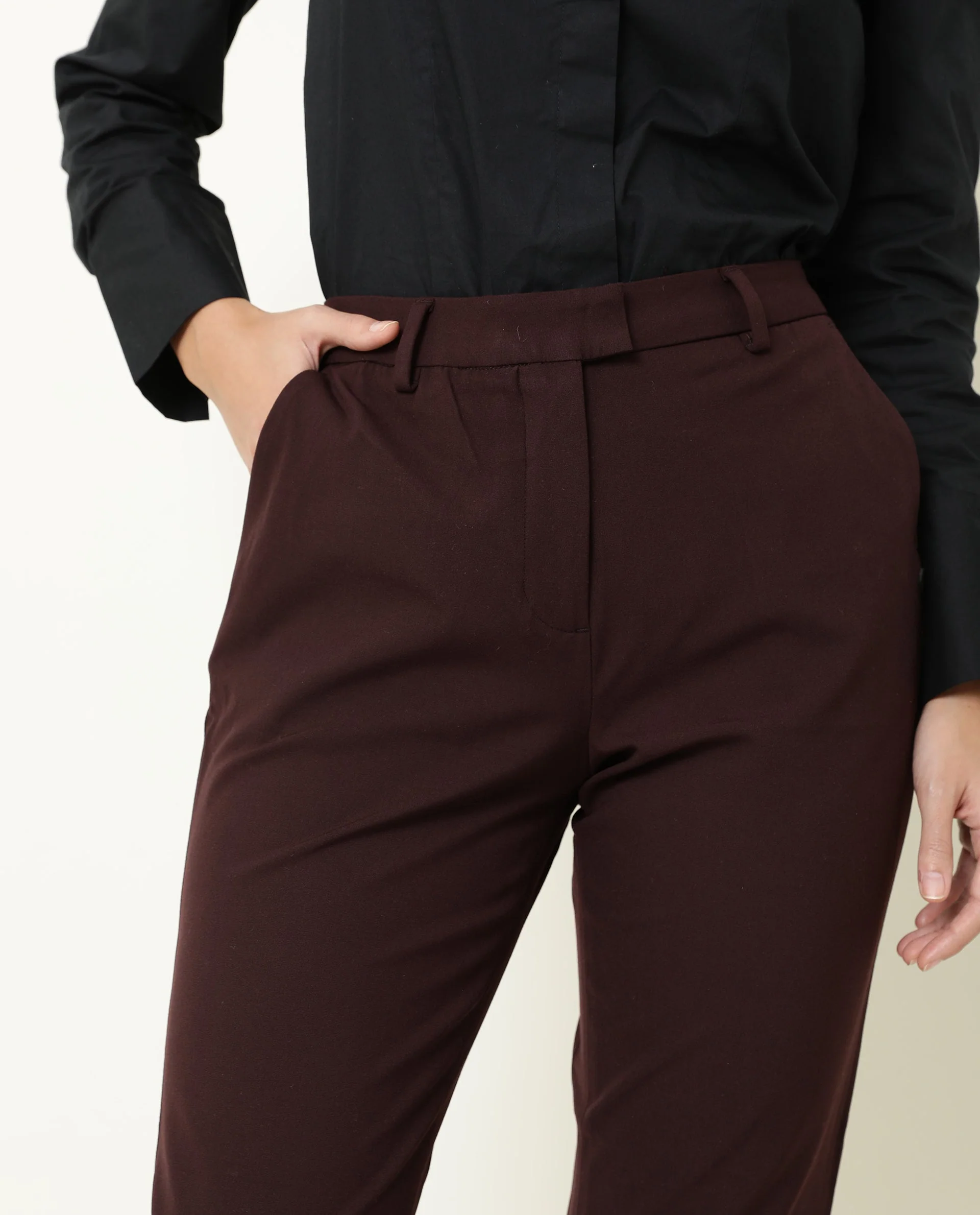 Rareism Women's Yard Maroon Polyester Blend Plain Ankle Length Tailored Trouser - Image 8