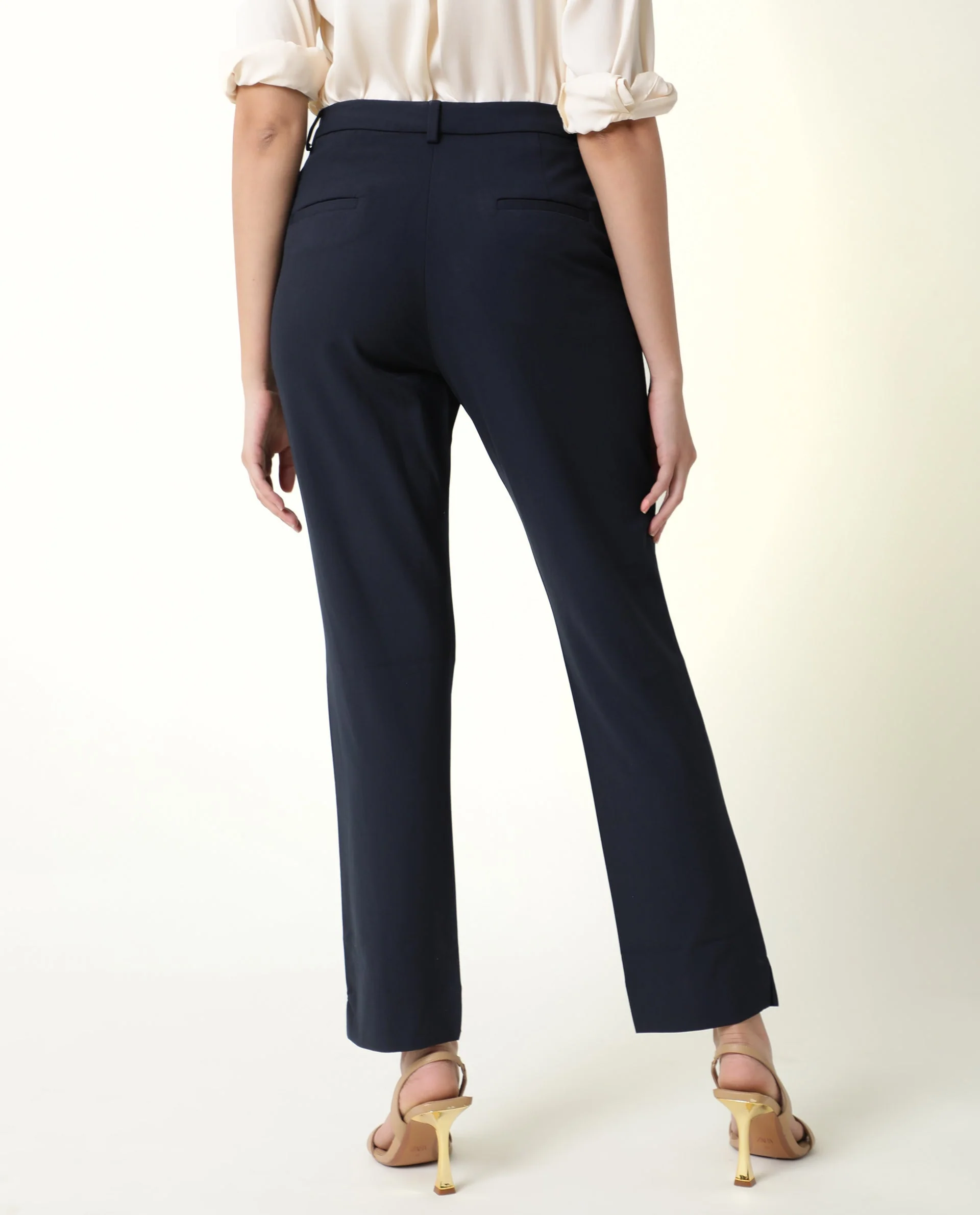 Rareism Women's Yard Navy Polyester Blend Plain Ankle Length Bootcut Trouser - Image 7