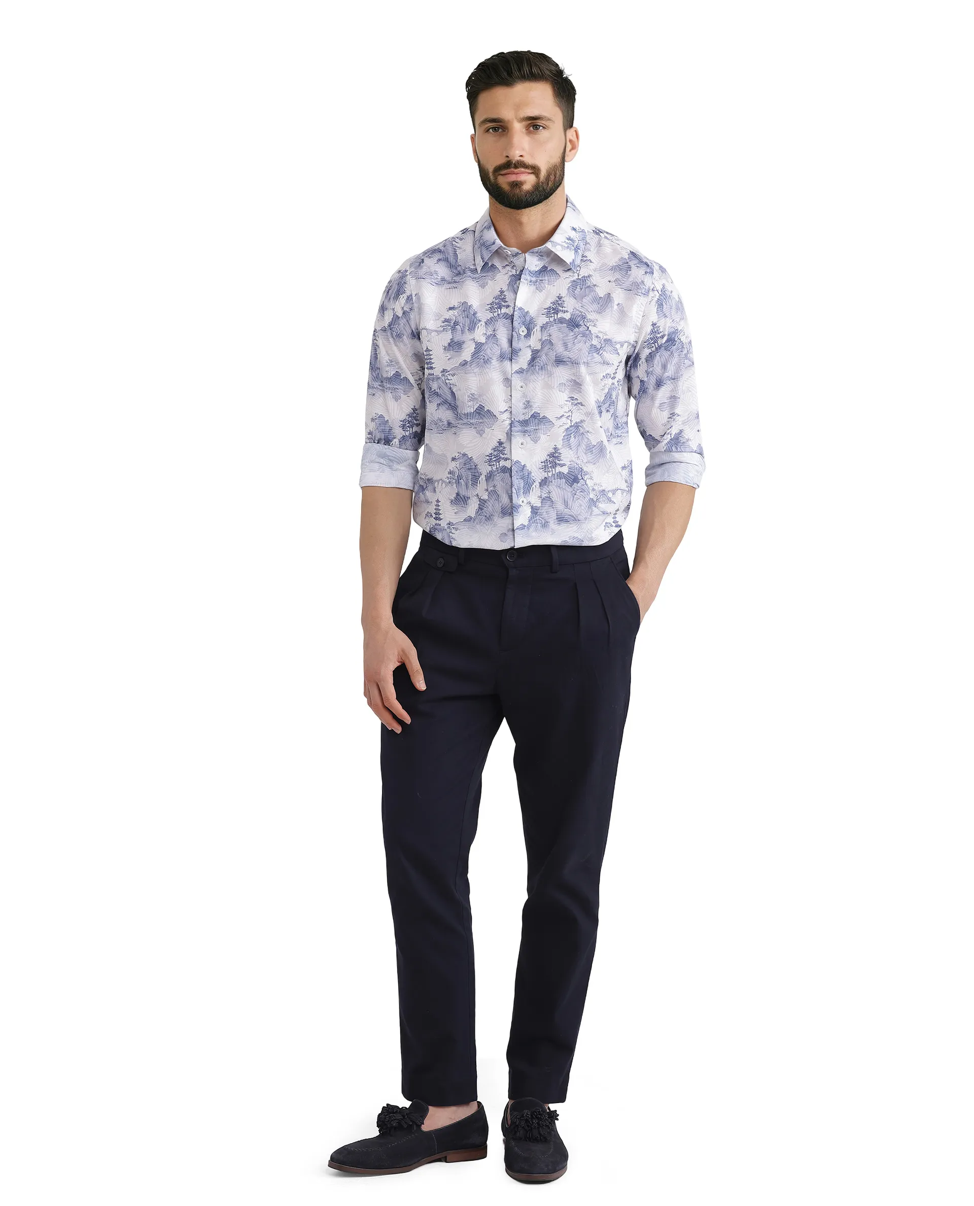 Rare Rabbit Men's Yashi Off White Cotton Abstract Print Regular Fit Full Sleeve Collared Shirt - Image 2