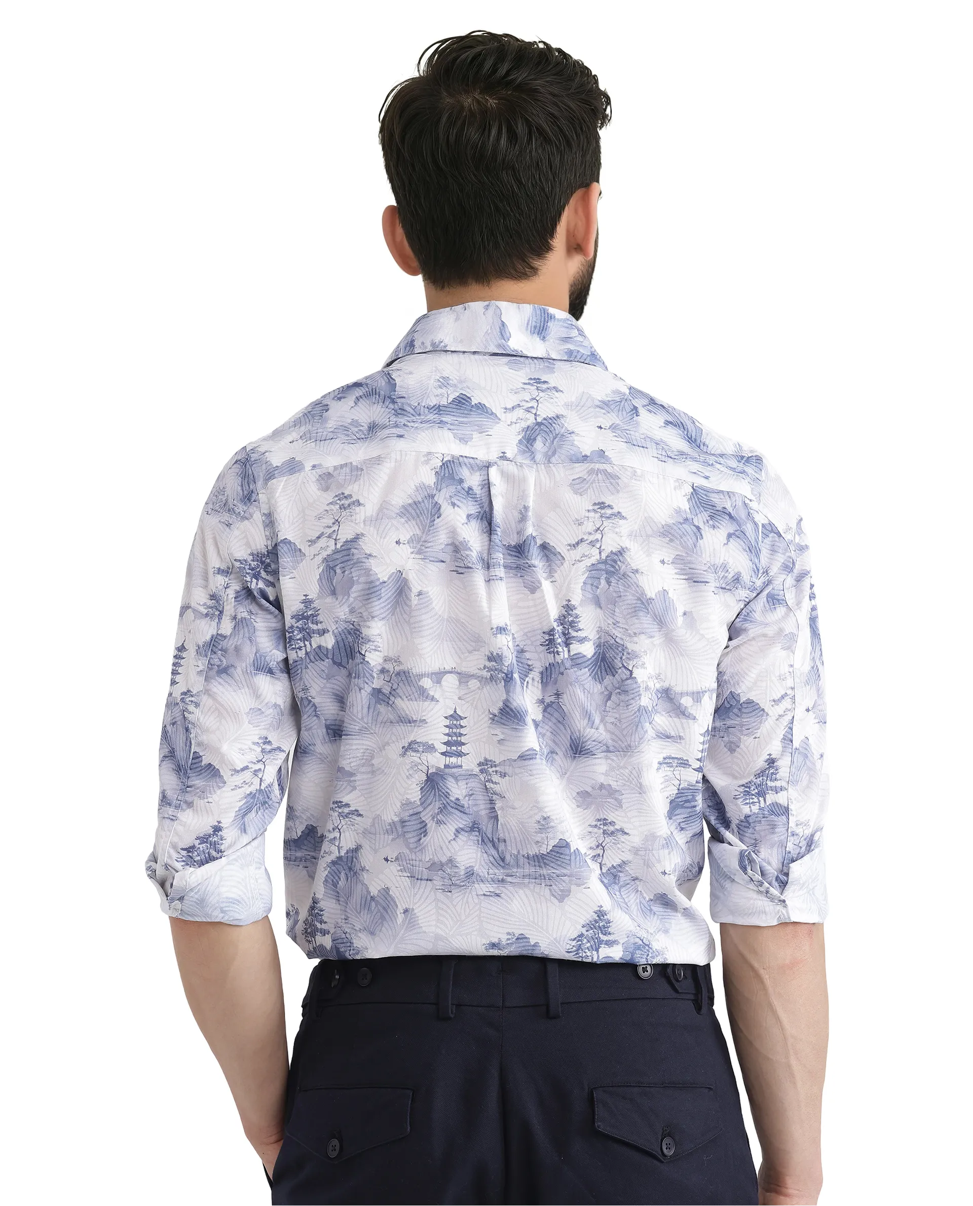 Rare Rabbit Men's Yashi Off White Cotton Abstract Print Regular Fit Full Sleeve Collared Shirt - Image 4