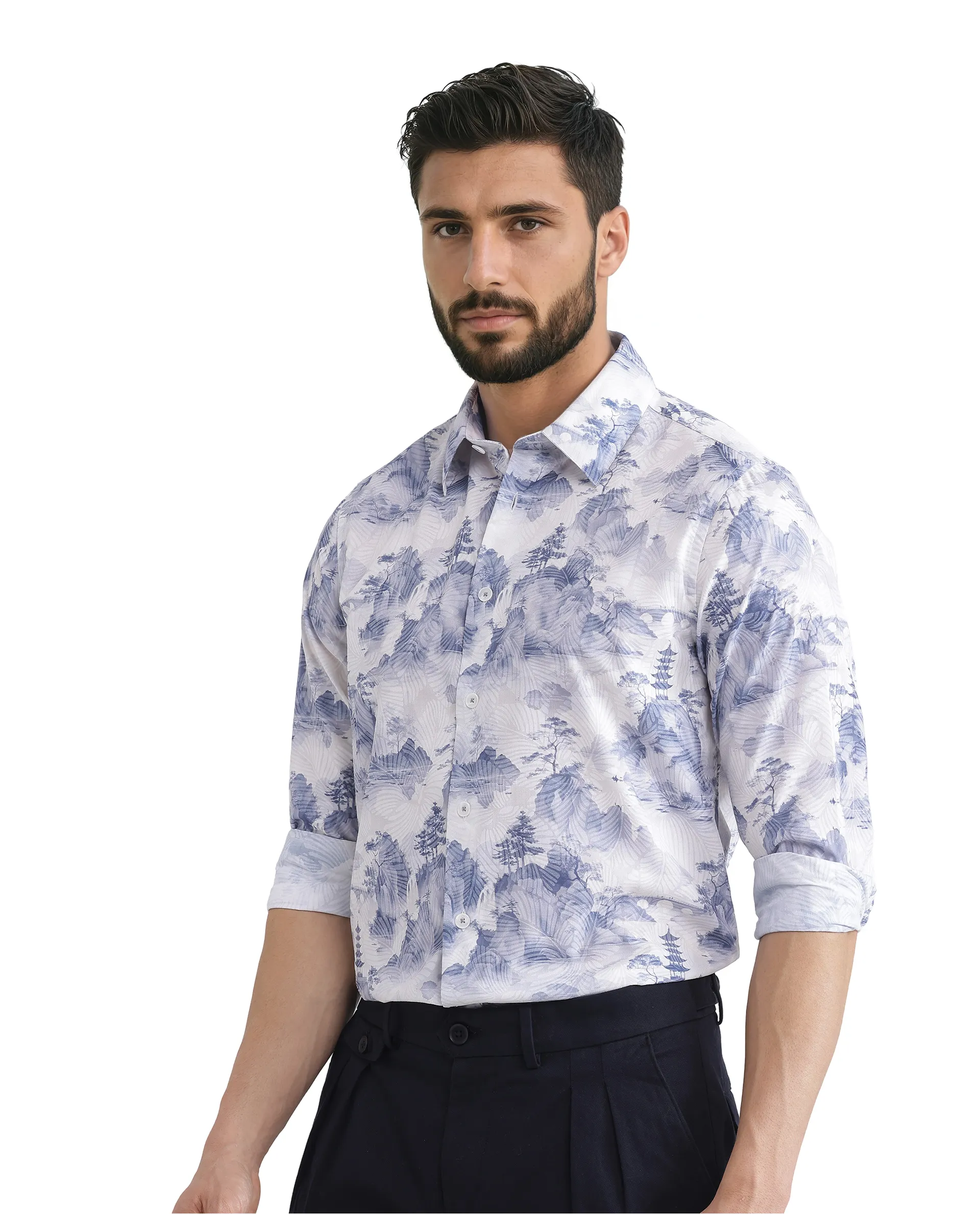 Rare Rabbit Men's Yashi Off White Cotton Abstract Print Regular Fit Full Sleeve Collared Shirt - Image 5