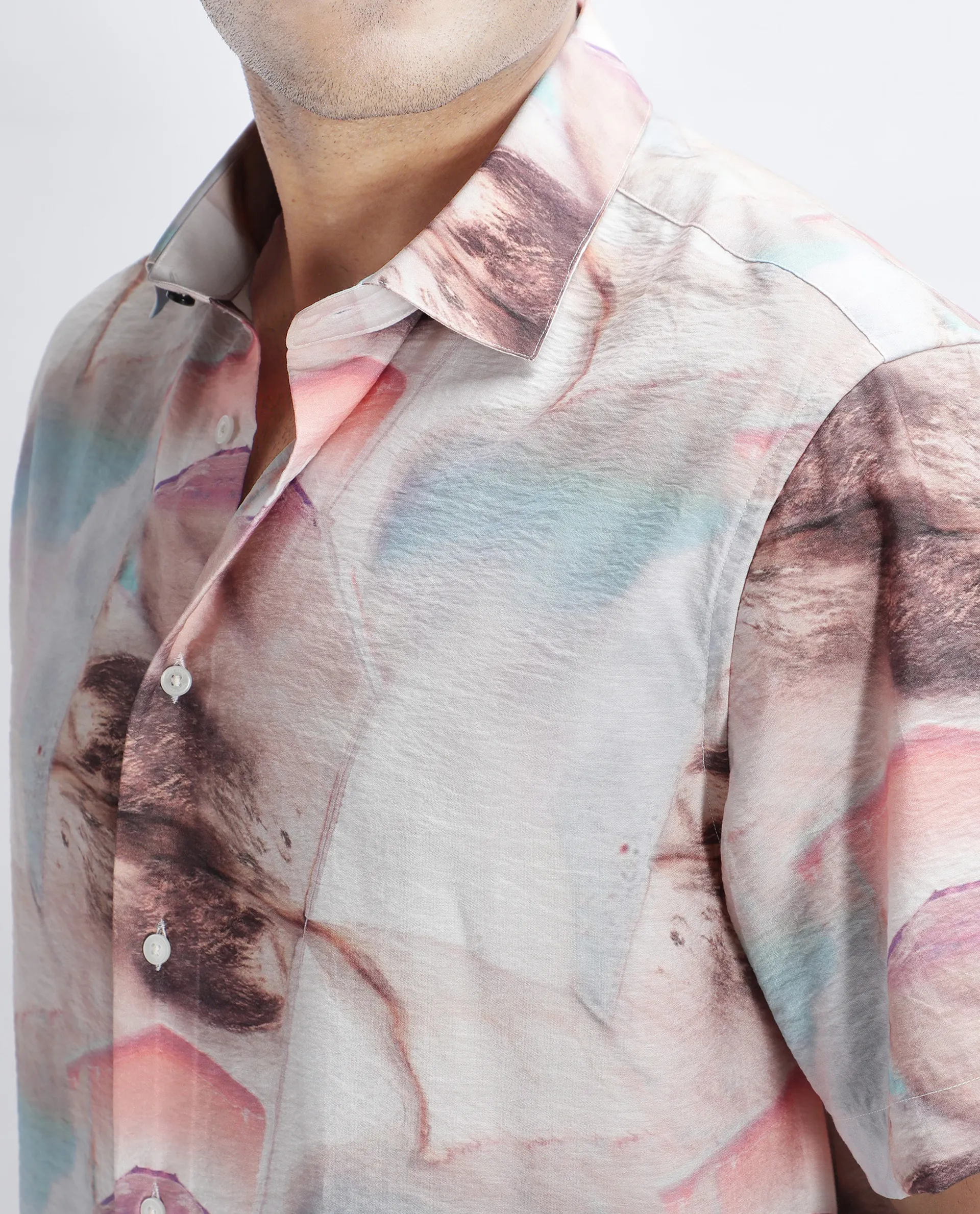 Rare Rabbit Men's Yat Beige Cotton Abstract Print Relaxed Fit Half Sleeve Collared Shirt - Image 3