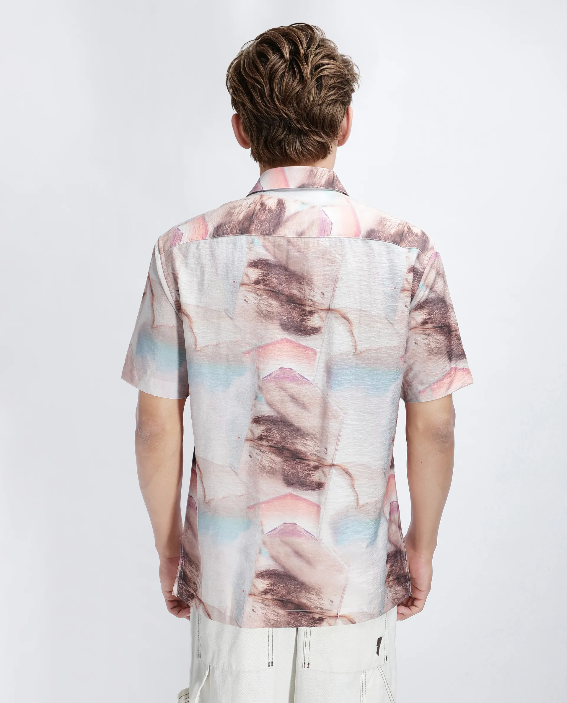 Rare Rabbit Men's Yat Beige Cotton Abstract Print Relaxed Fit Half Sleeve Collared Shirt - Image 4