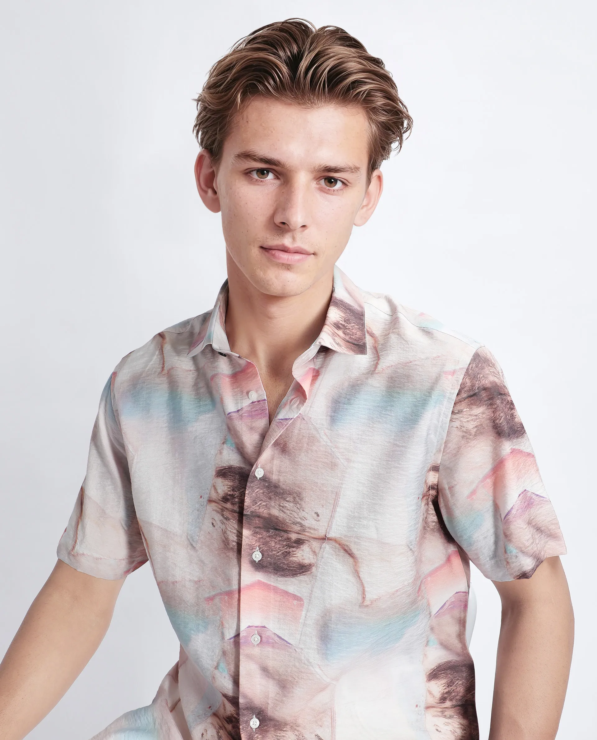 Rare Rabbit Men's Yat Beige Cotton Abstract Print Relaxed Fit Half Sleeve Collared Shirt - Image 8