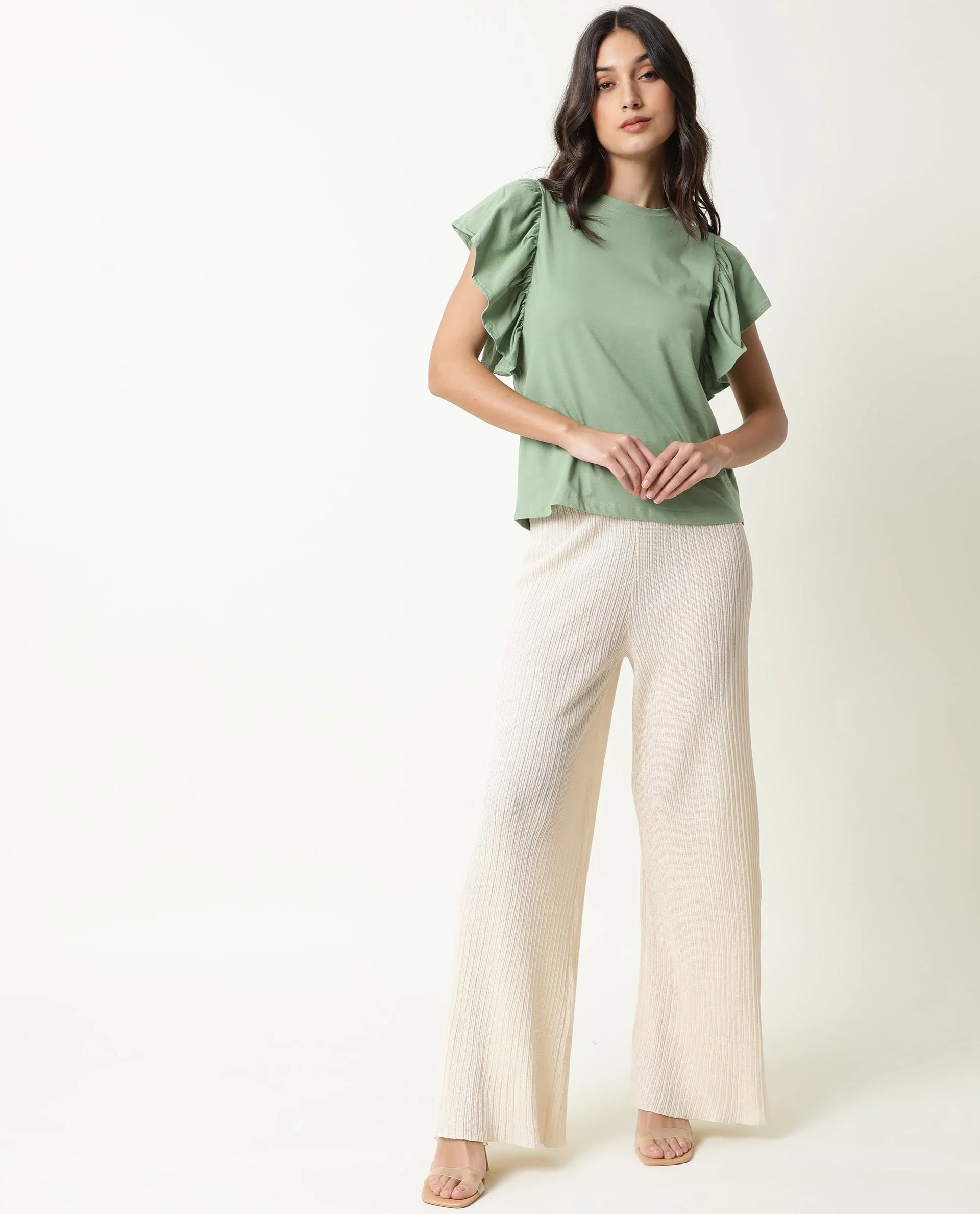 Rareism Women's Yatch Green Crew Neck Plain Regular Fit Top - Image 2