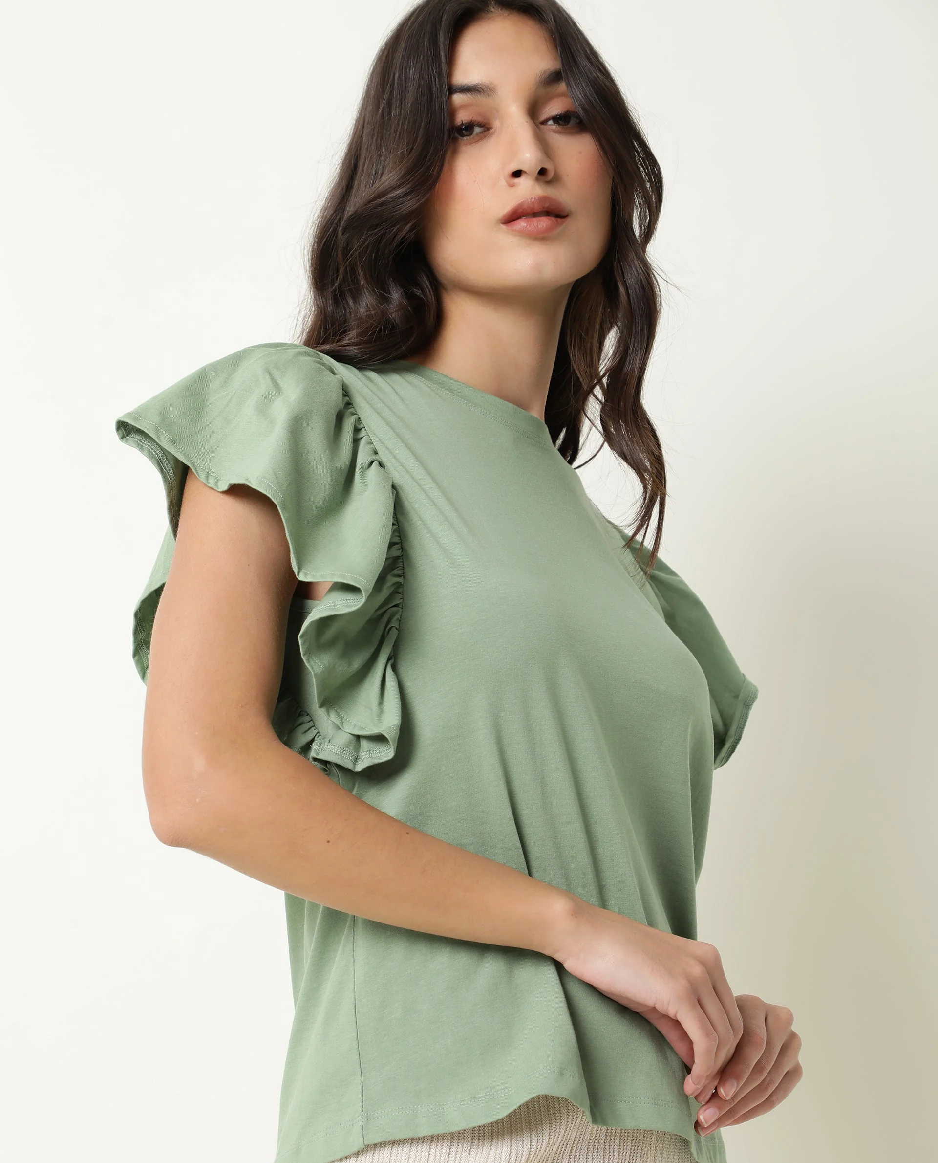 Rareism Women's Yatch Green Crew Neck Plain Regular Fit Top - Image 3