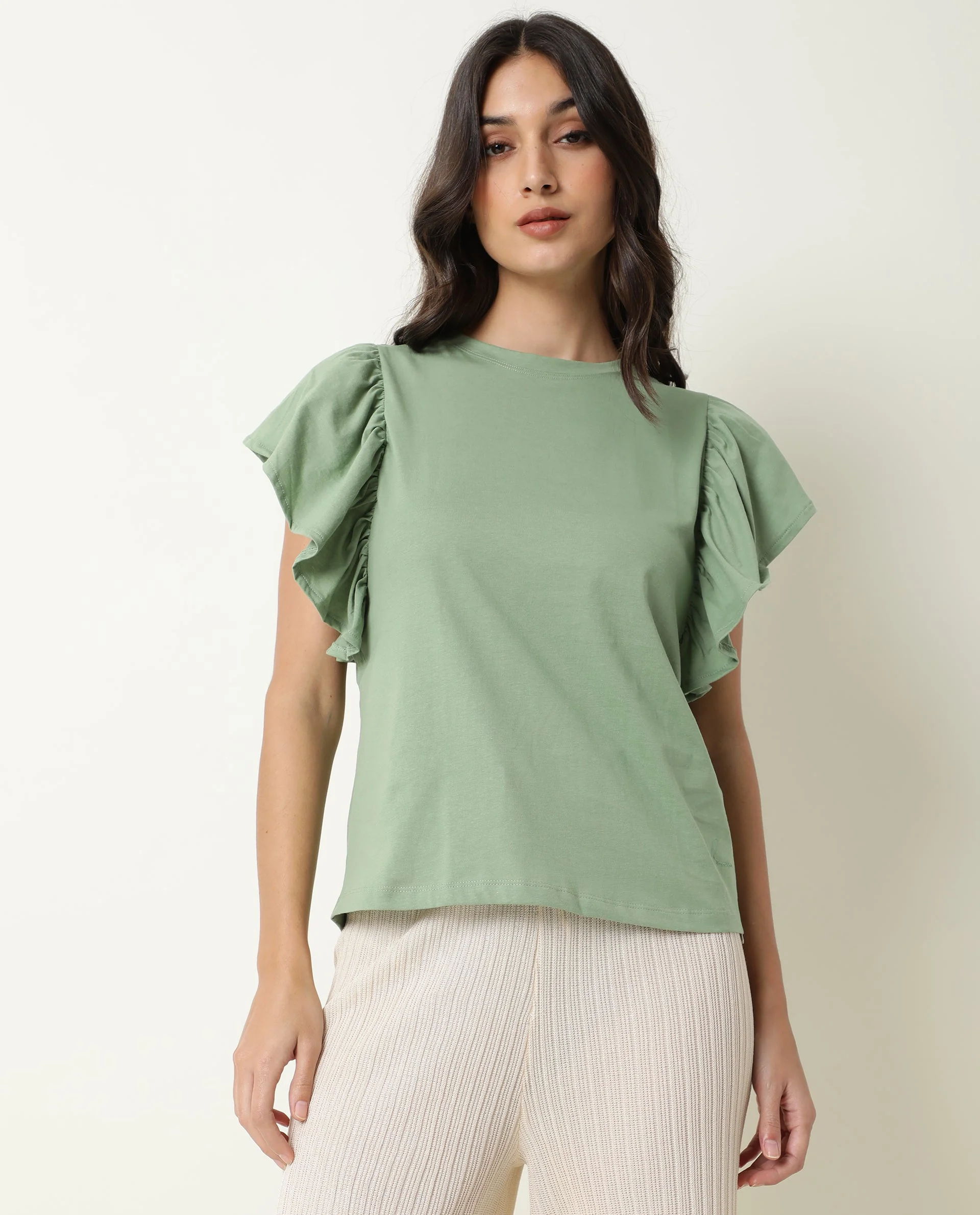 Rareism Women's Yatch Green Crew Neck Plain Regular Fit Top - Image 4