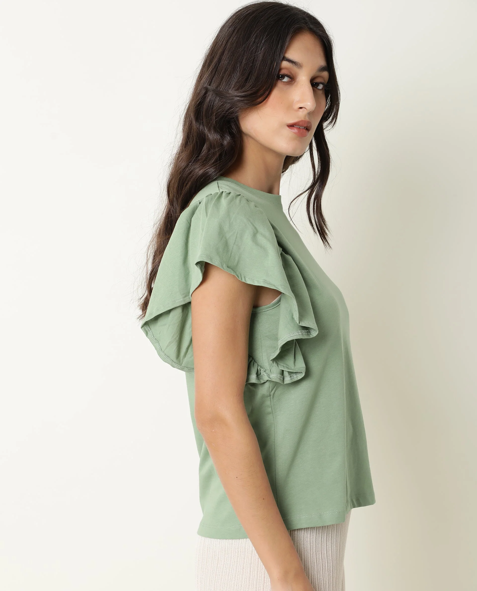 Rareism Women's Yatch Green Crew Neck Plain Regular Fit Top - Image 5