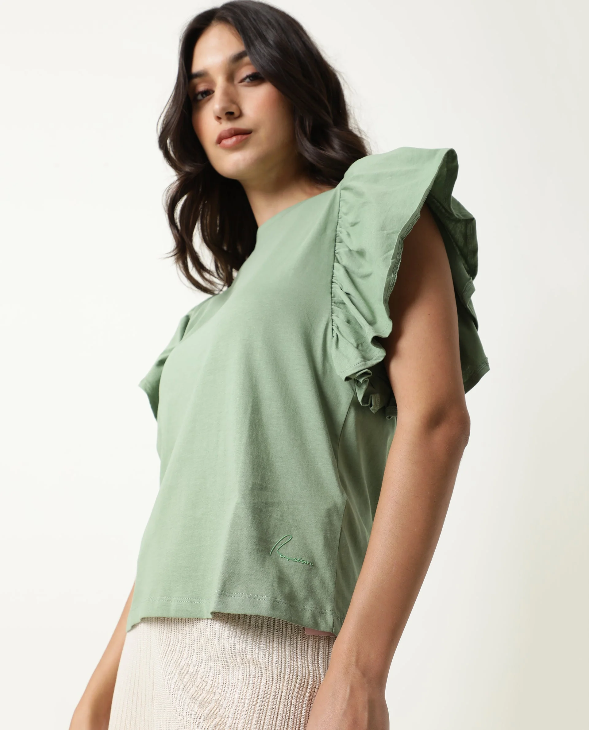 Rareism Women's Yatch Green Crew Neck Plain Regular Fit Top - Image 6