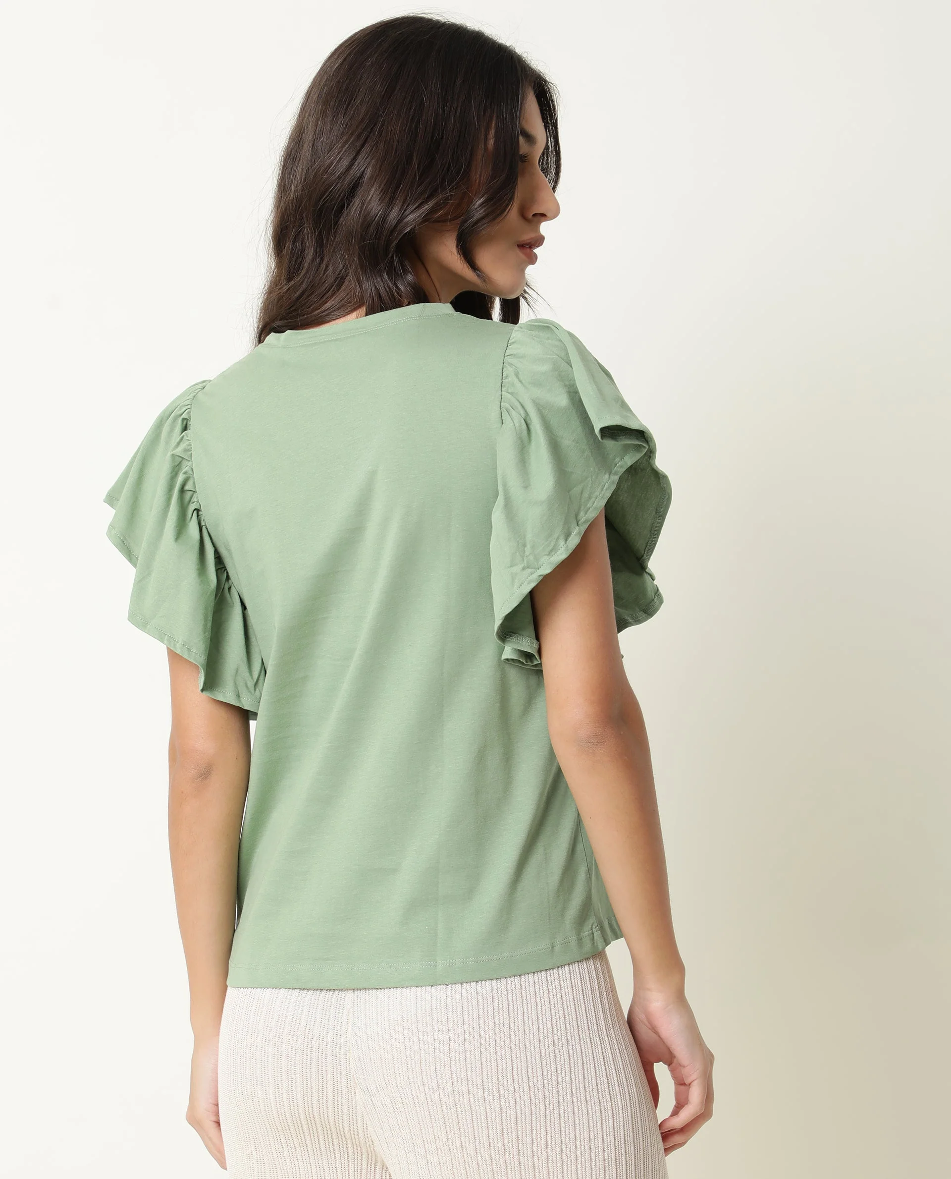 Rareism Women's Yatch Green Crew Neck Plain Regular Fit Top - Image 7