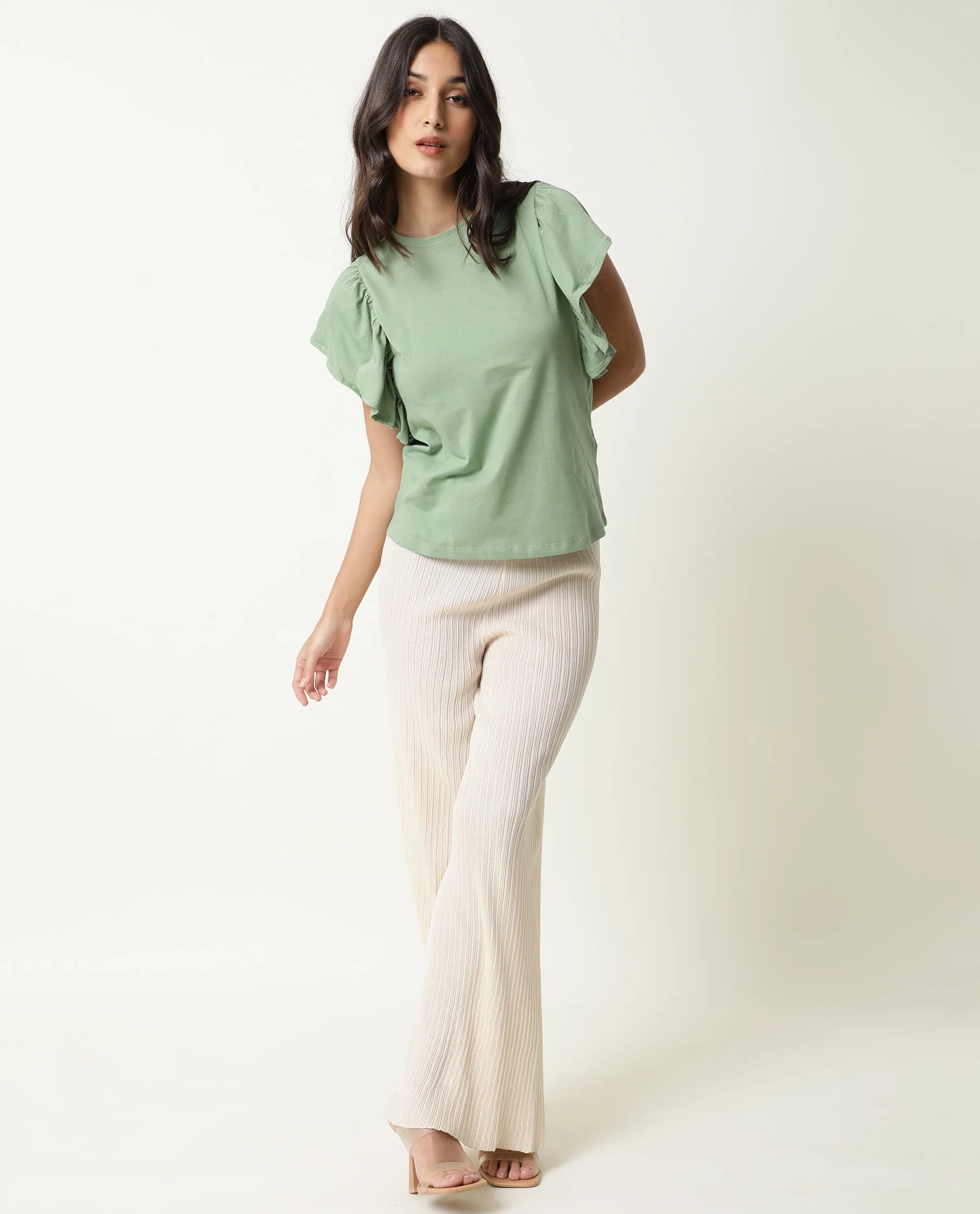 Rareism Women's Yatch Green Crew Neck Plain Regular Fit Top - Image 9