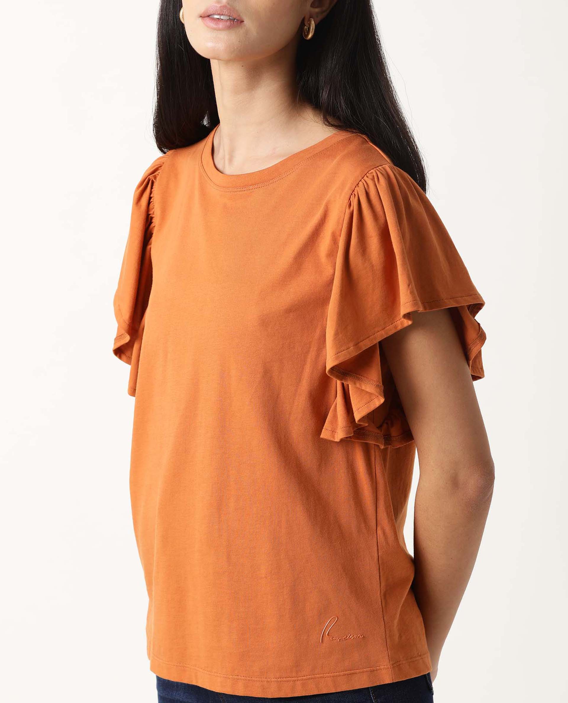 Rareism Women's Yatch Orange Crew Neck Plain Regular Fit Top - Image 2