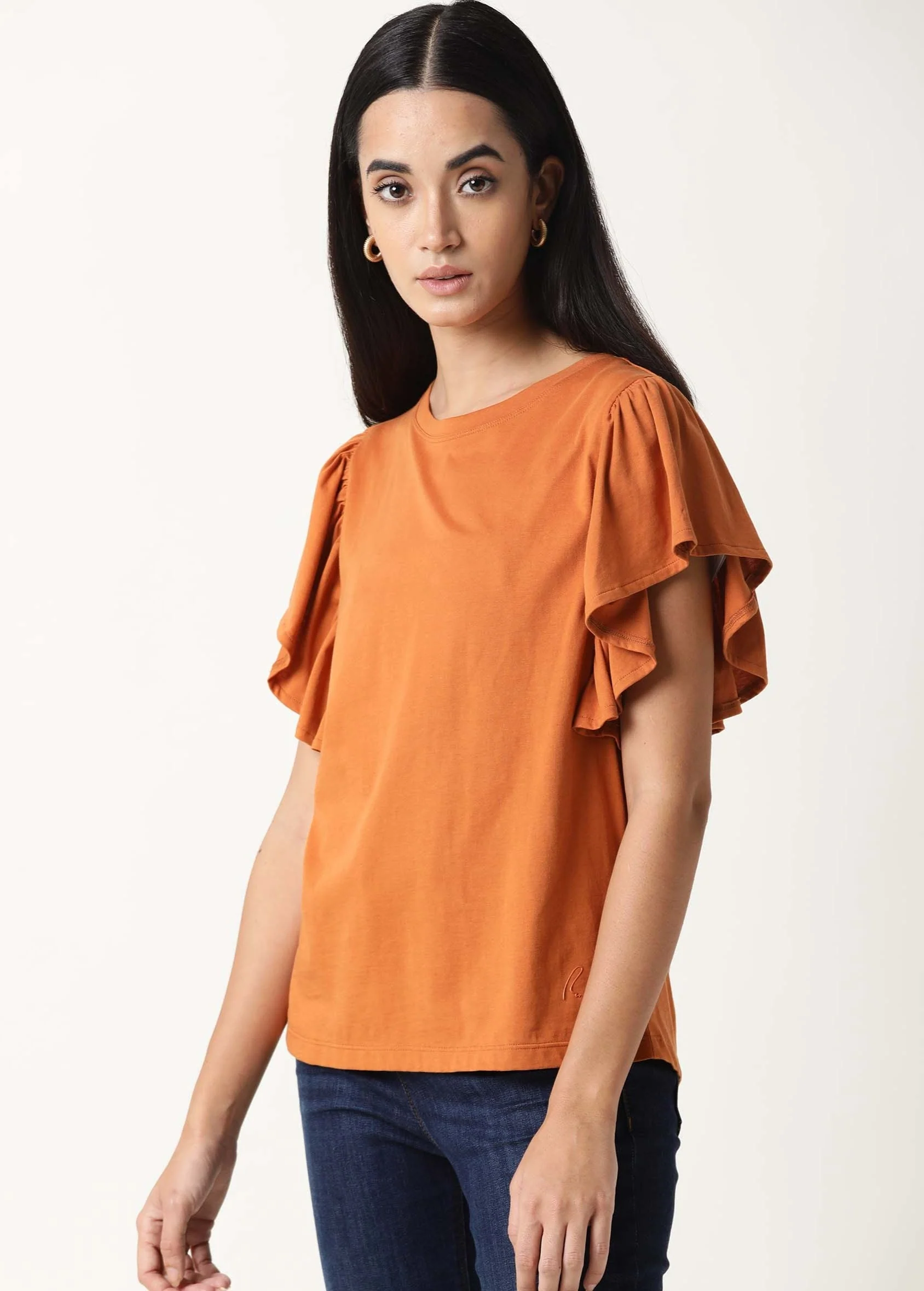 Rareism Women's Yatch Orange Crew Neck Plain Regular Fit Top - Image 4