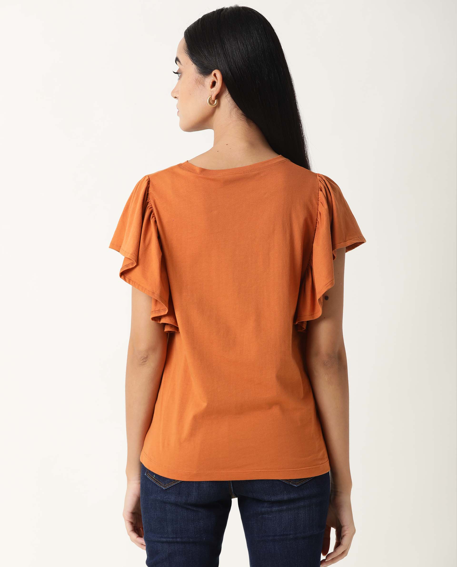 Rareism Women's Yatch Orange Crew Neck Plain Regular Fit Top - Image 7
