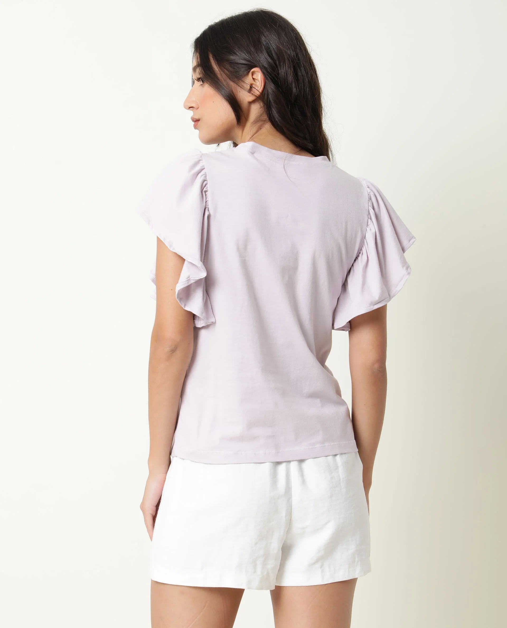 Rareism Women's Yatch Purple Cotton Crew Neck Plain Ruffled Sleeve Regular Fit Top - Image 5