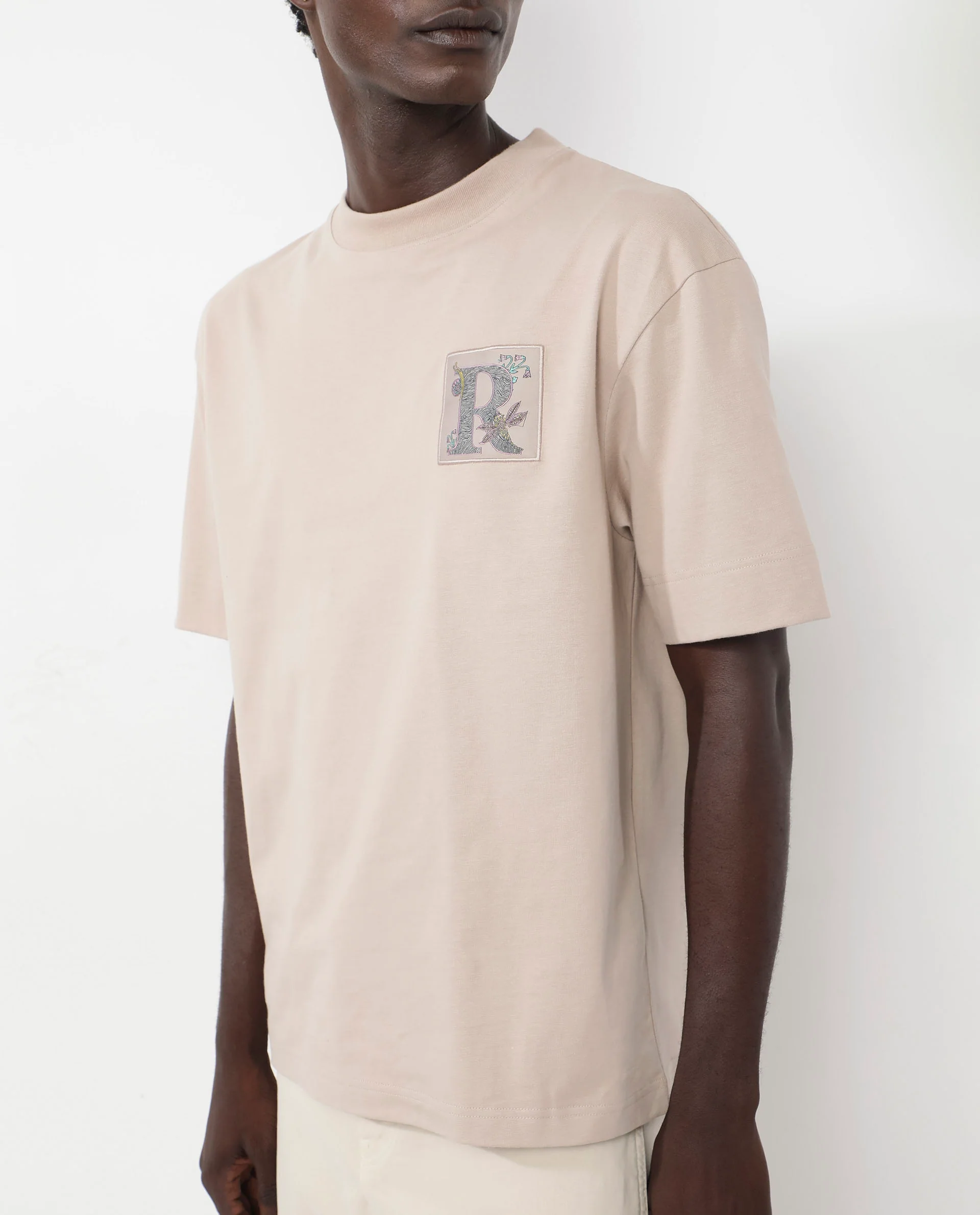 Rare Rabbit Articale Mens Yates Dusky Beige Cotton Polyester Fabric Short Sleeve Crew Neck Oversized Fit Graphic Print T-Shirt - Image 4