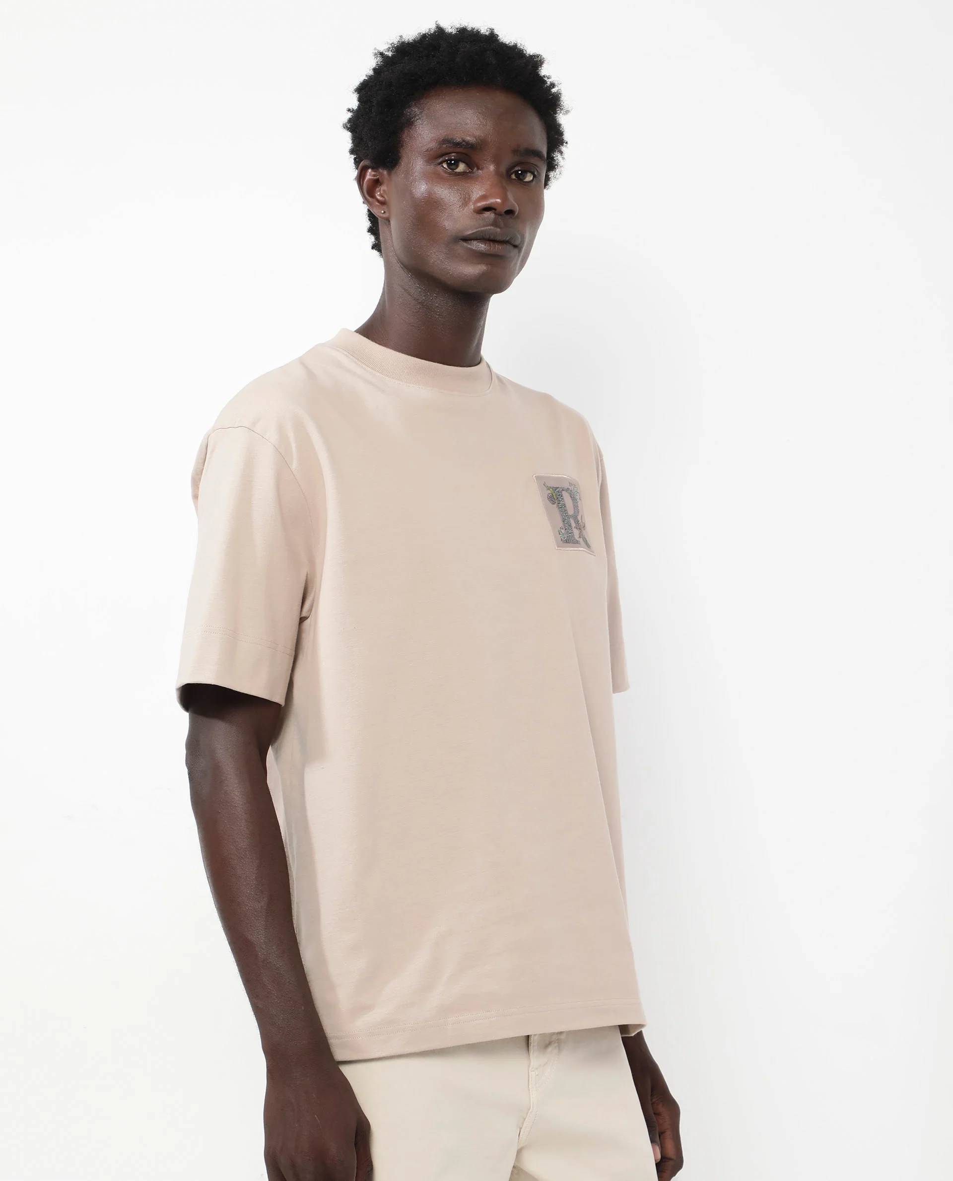 Rare Rabbit Articale Mens Yates Dusky Beige Cotton Polyester Fabric Short Sleeve Crew Neck Oversized Fit Graphic Print T-Shirt - Image 6