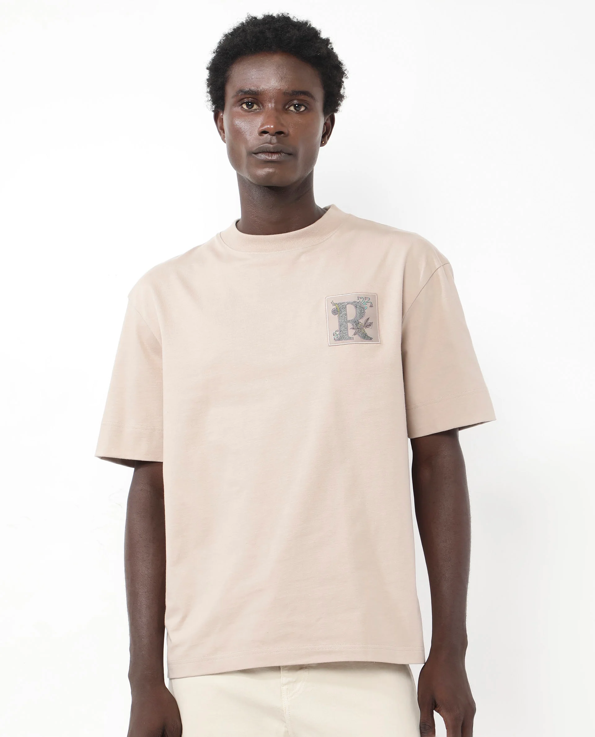 Rare Rabbit Articale Mens Yates Dusky Beige Cotton Polyester Fabric Short Sleeve Crew Neck Oversized Fit Graphic Print T-Shirt - Image 9