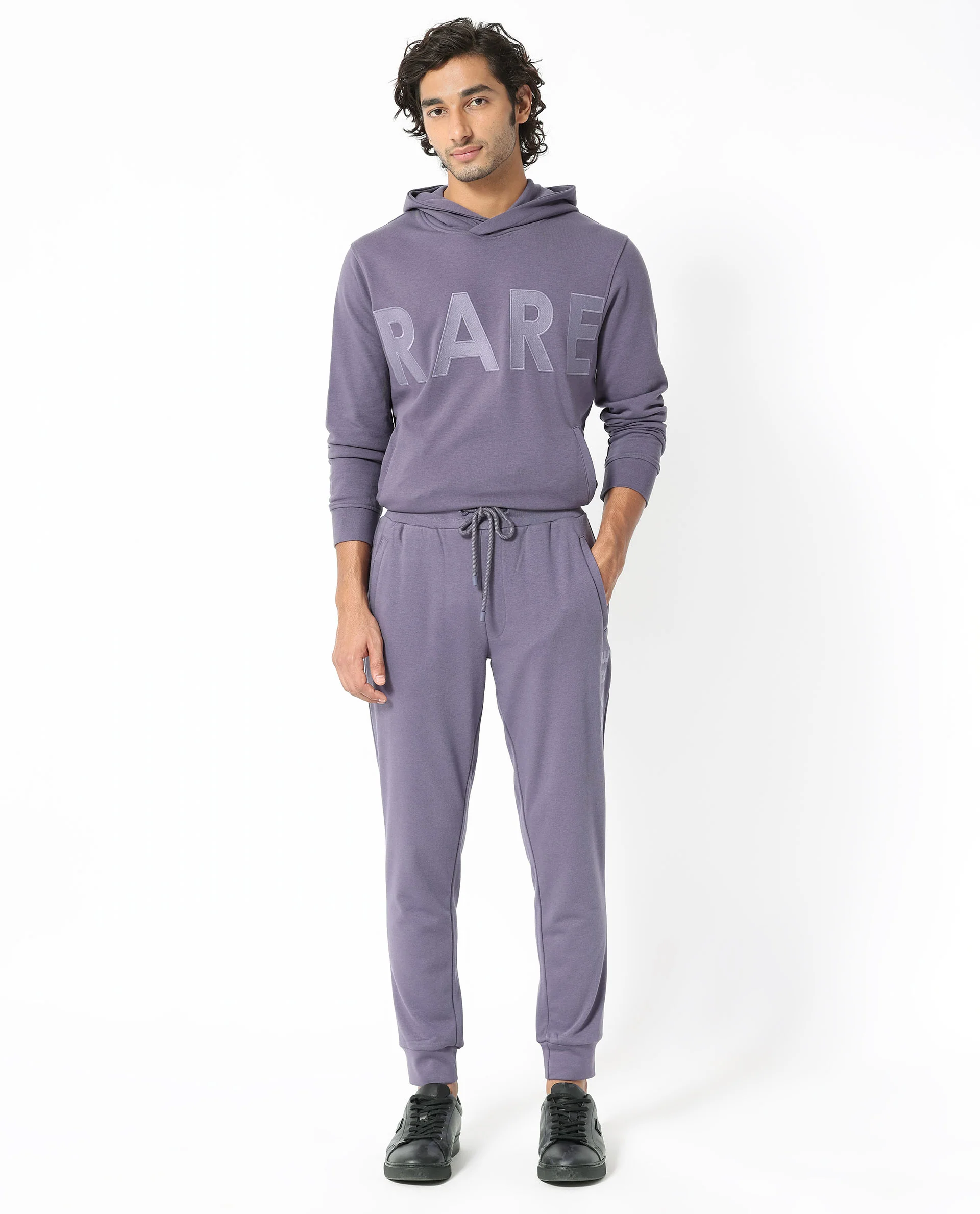 Rare Rabbit Men's Yazu Purple Cotton Embroidered Regular Fit Track Pant - Image 2