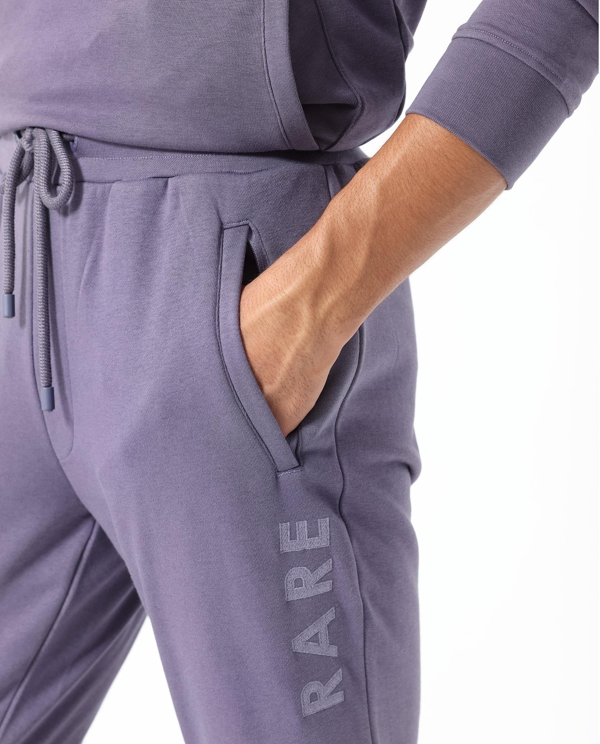 Rare Rabbit Men's Yazu Purple Cotton Embroidered Regular Fit Track Pant - Image 3