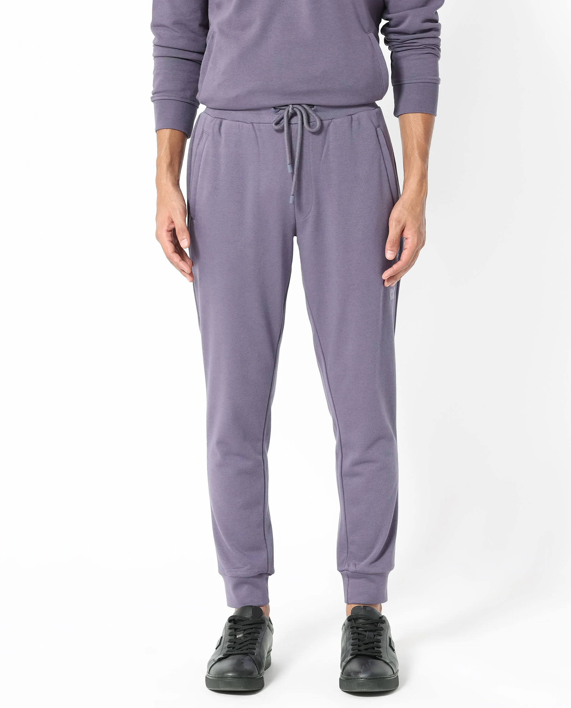 Rare Rabbit Men's Yazu Purple Cotton Embroidered Regular Fit Track Pant - Image 4