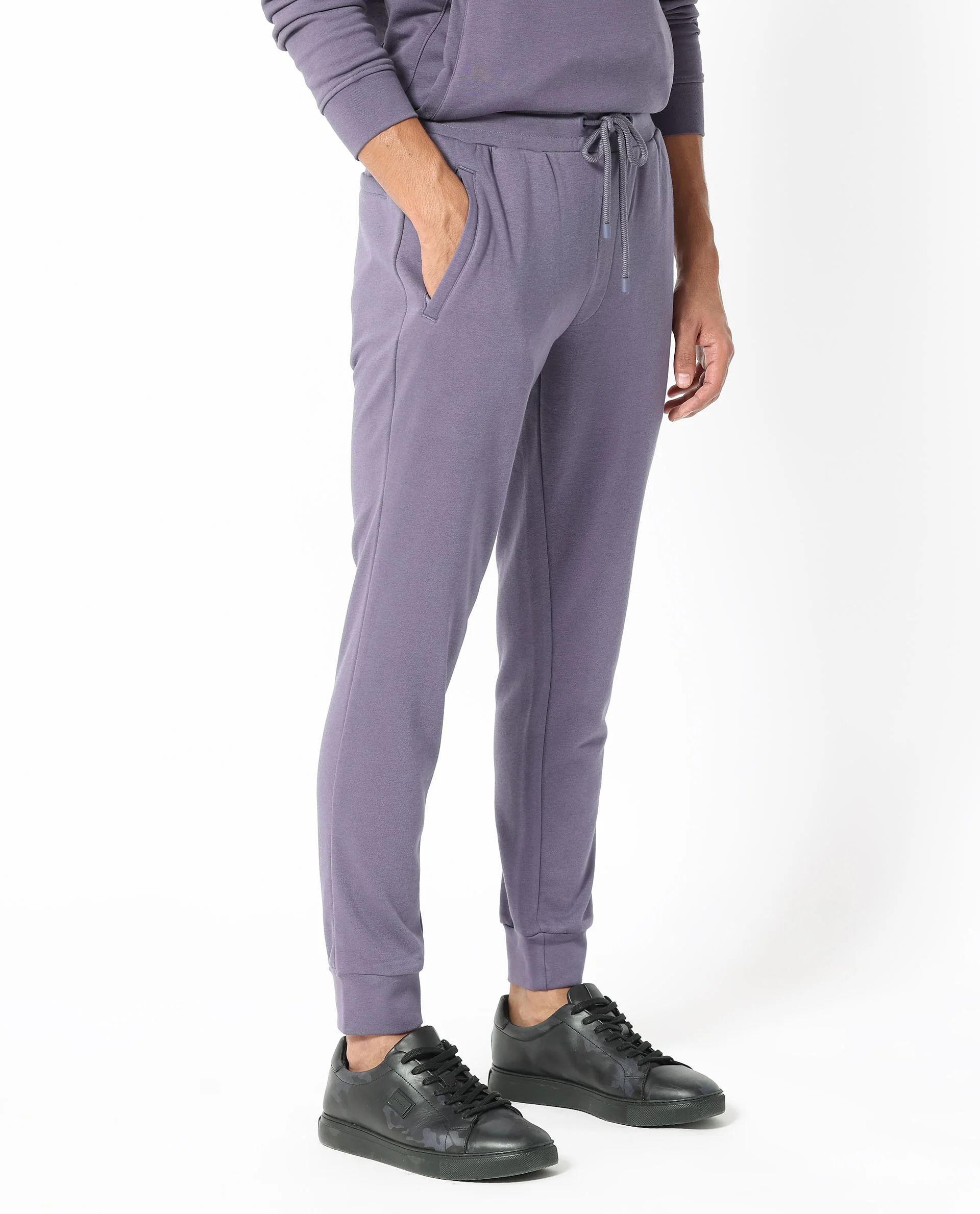 Rare Rabbit Men's Yazu Purple Cotton Embroidered Regular Fit Track Pant - Image 6