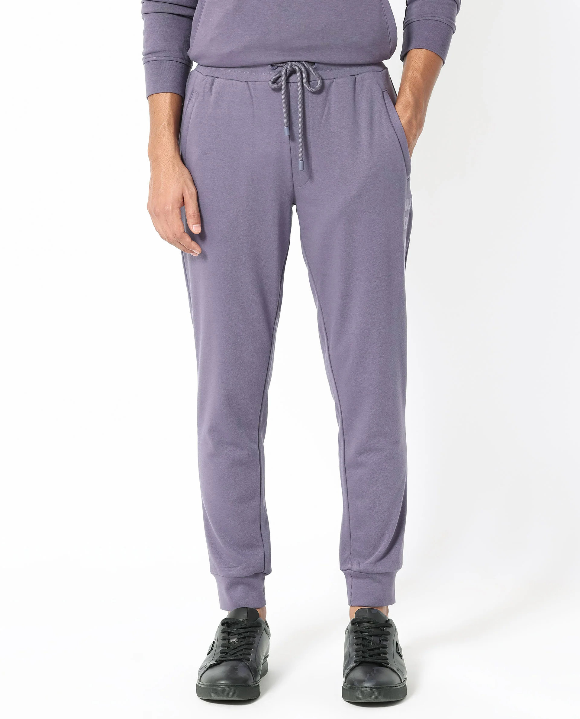 Rare Rabbit Men's Yazu Purple Cotton Embroidered Regular Fit Track Pant - Image 7