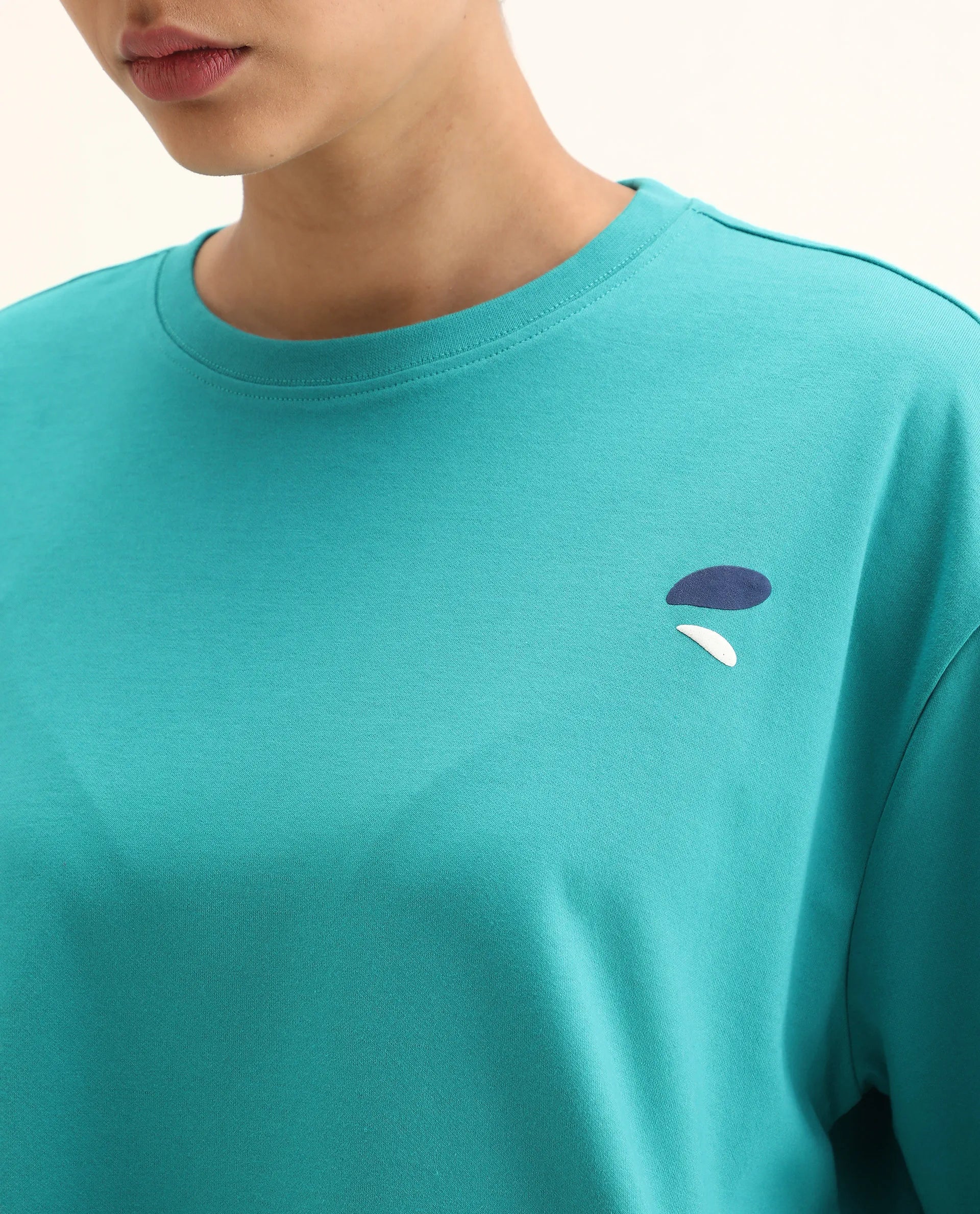 Rareism Women's Yeez Teal Cotton Blend Crew Neck Graphic Print Oversized T-Shirt - Image 3