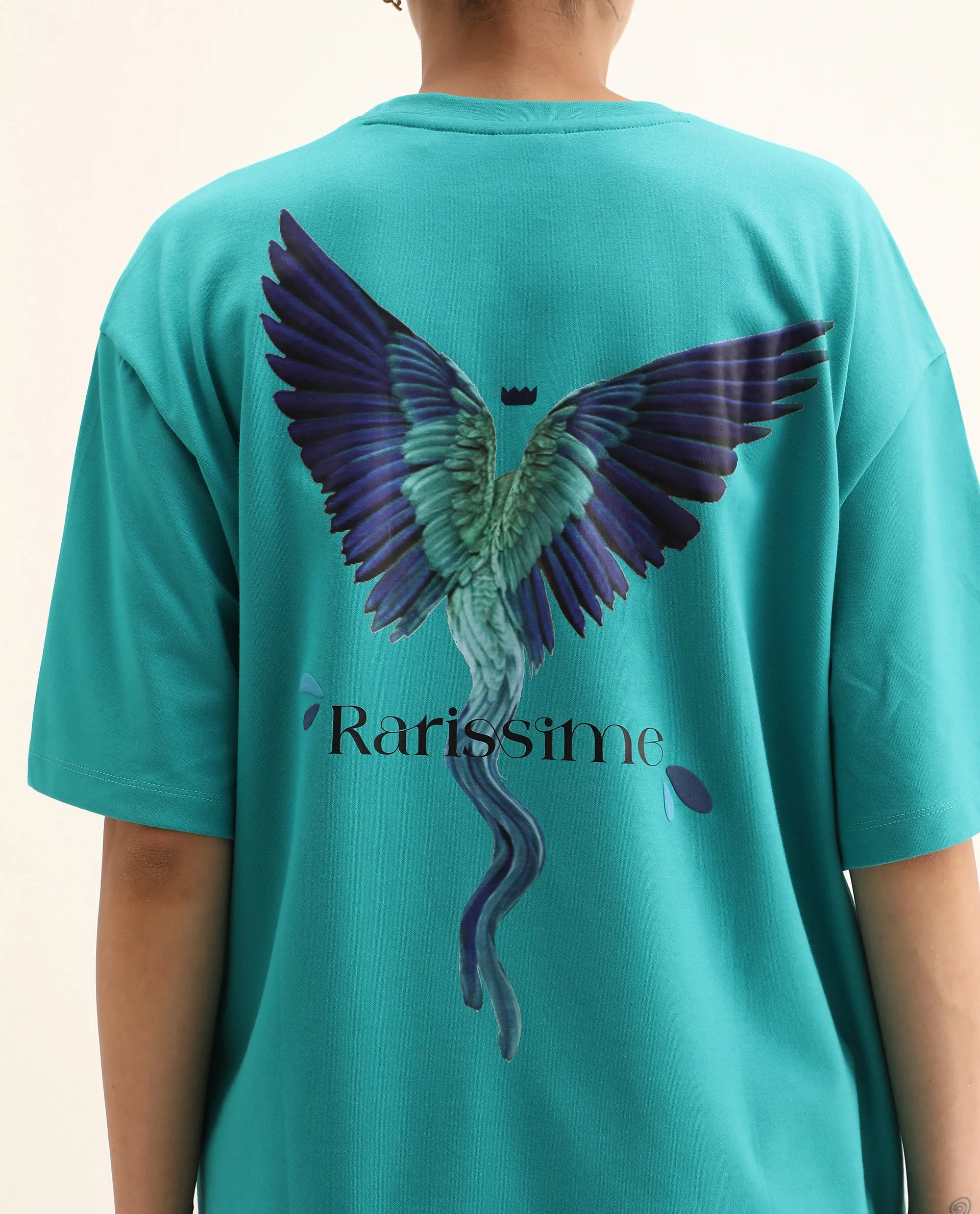 Rareism Women's Yeez Teal Cotton Blend Crew Neck Graphic Print Oversized T-Shirt - Image 8