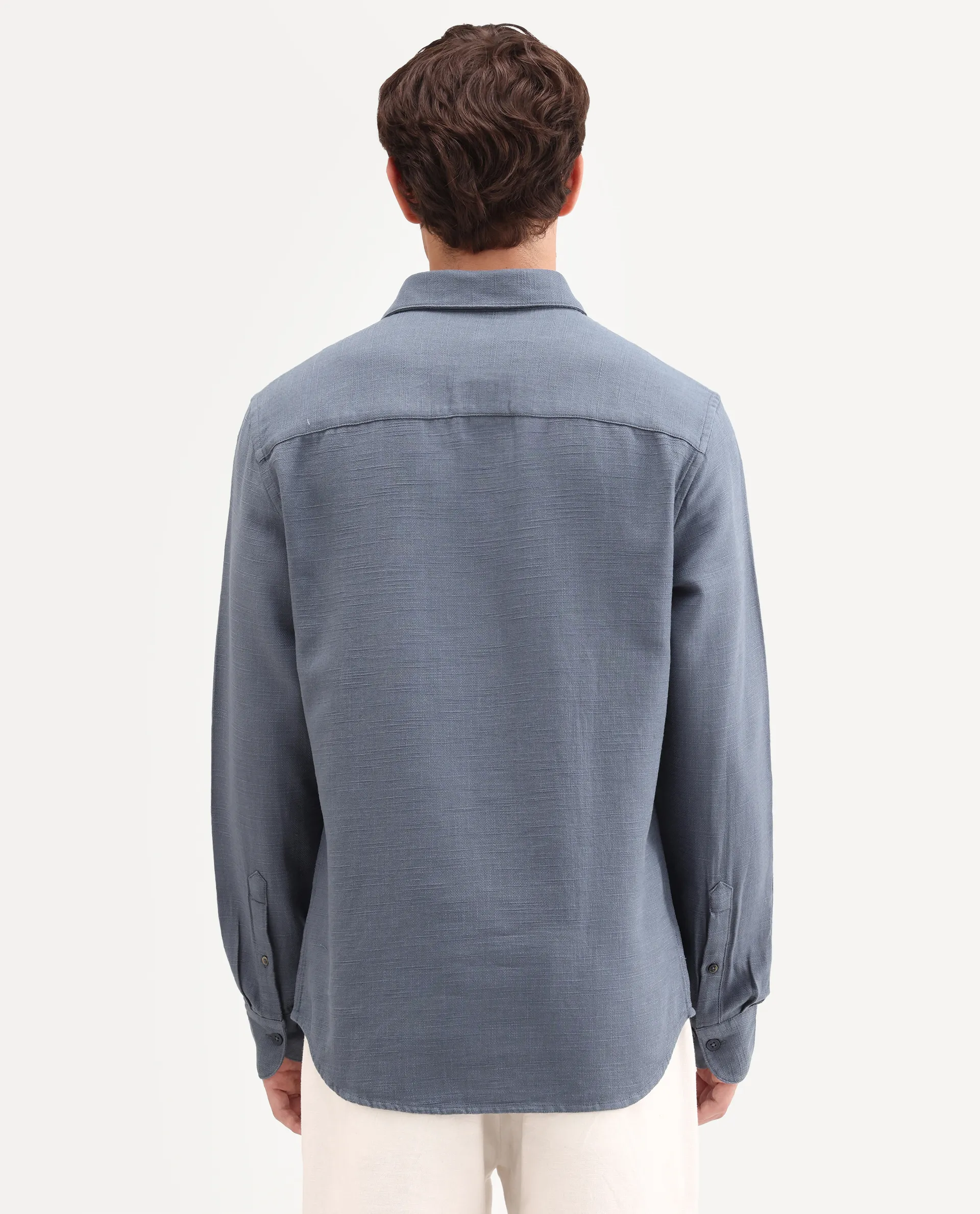 Rare Rabbit Men's Yelb Light Grey Cotton Fabric Full Sleeve Spread Collar Button Regular Embroidered Shirt - Image 8