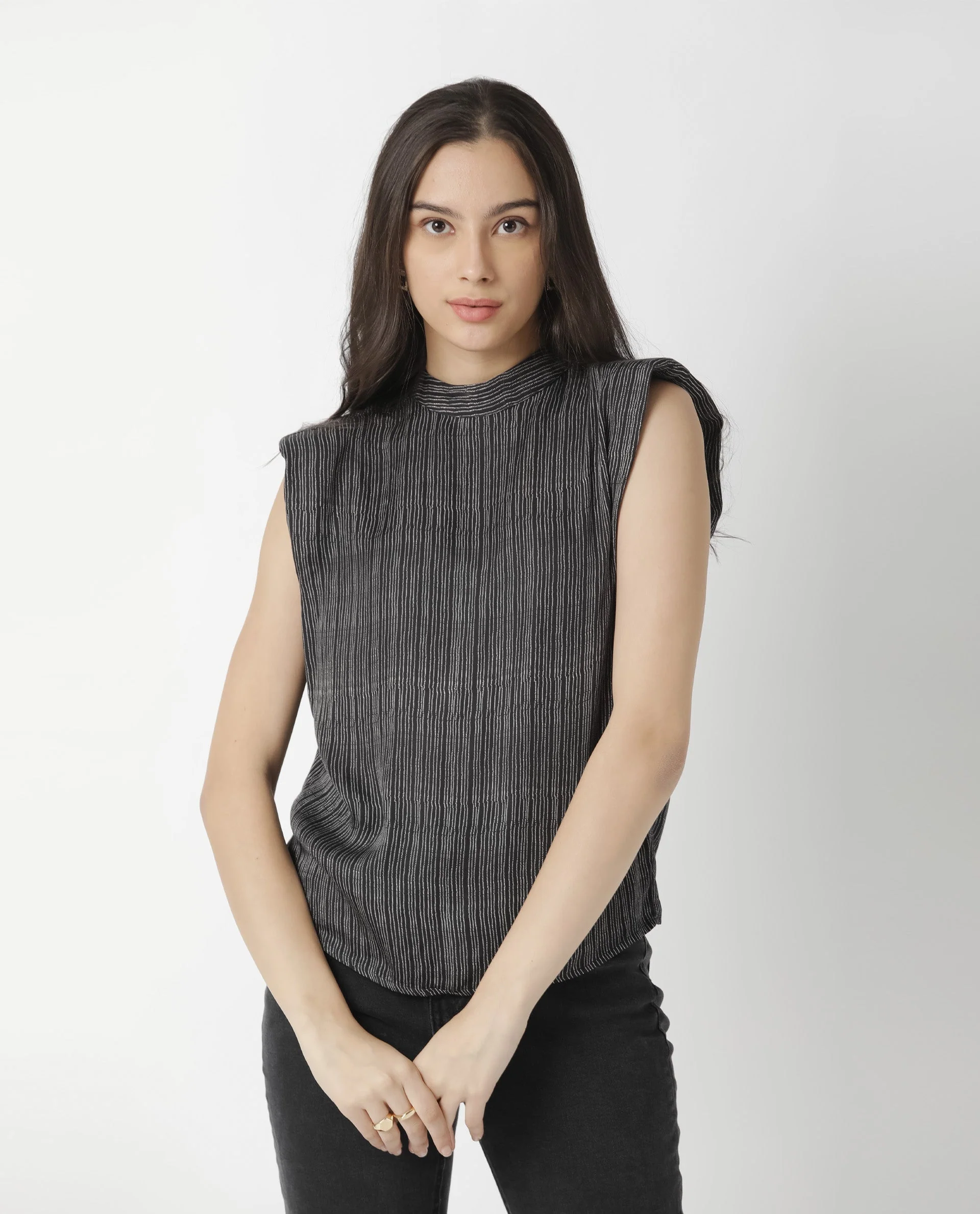 Rareism Women Yella Black Top Sleeveless Printed - Image 10