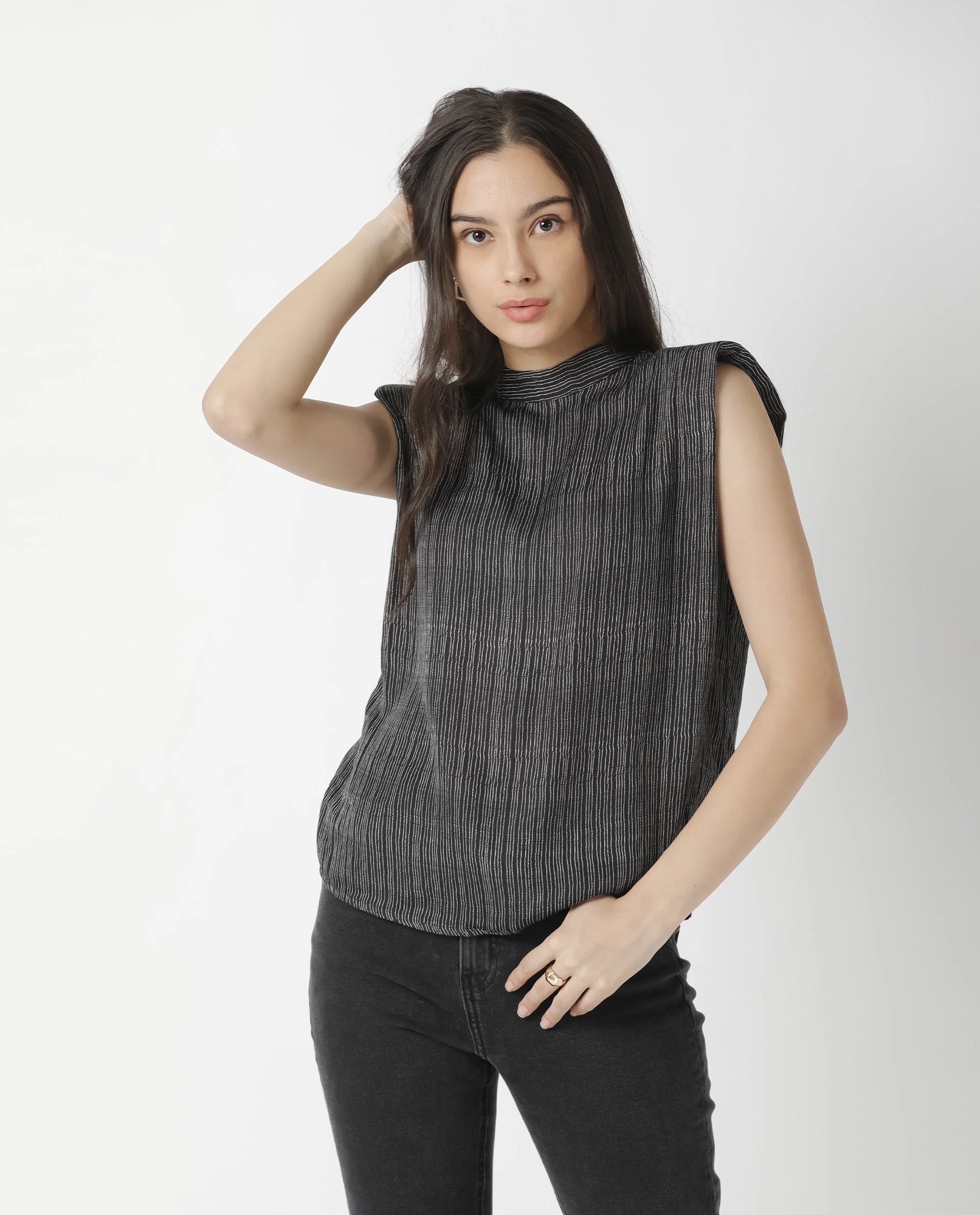 Rareism Women Yella Black Top Sleeveless Printed - Image 4