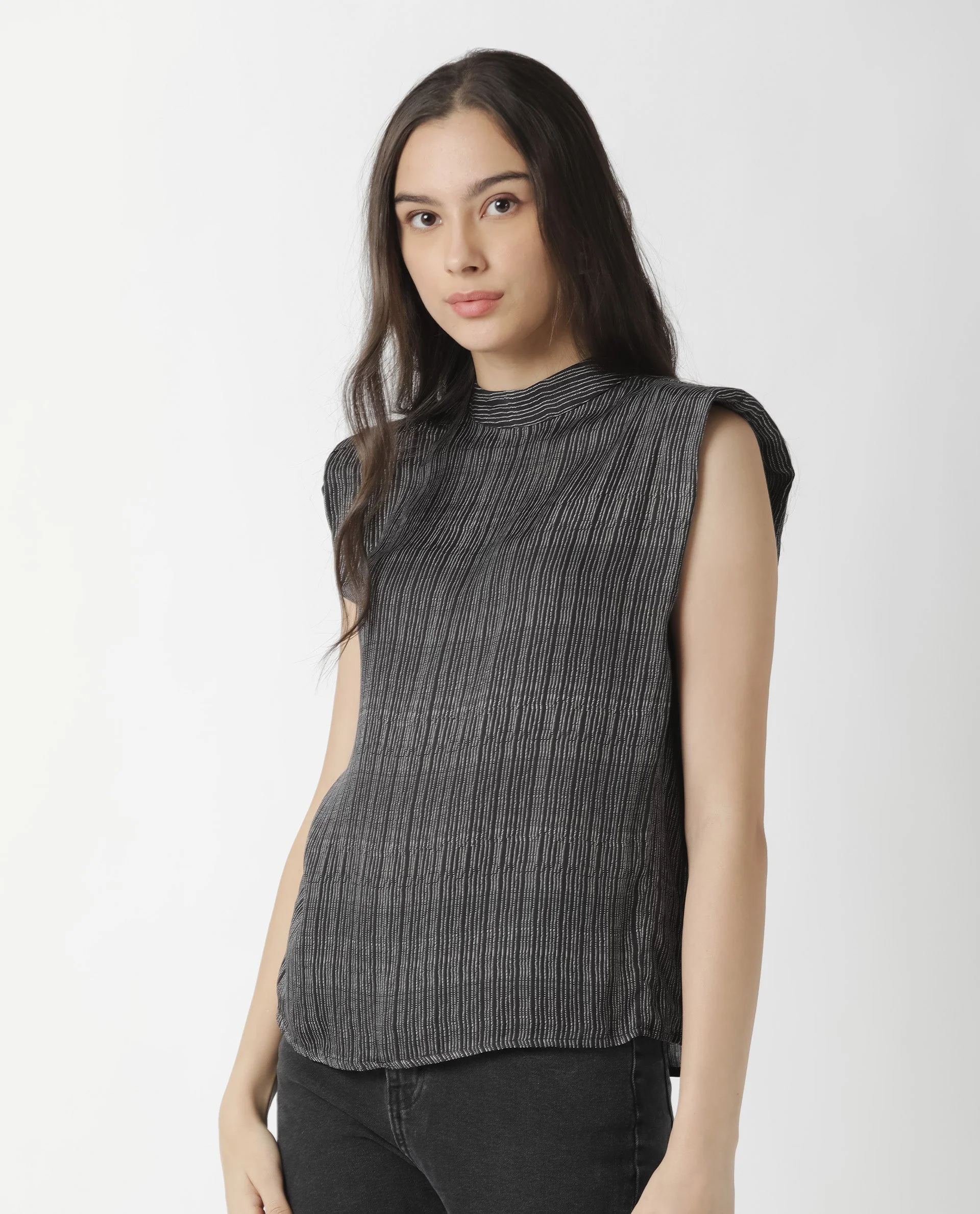 Rareism Women Yella Black Top Sleeveless Printed - Image 5