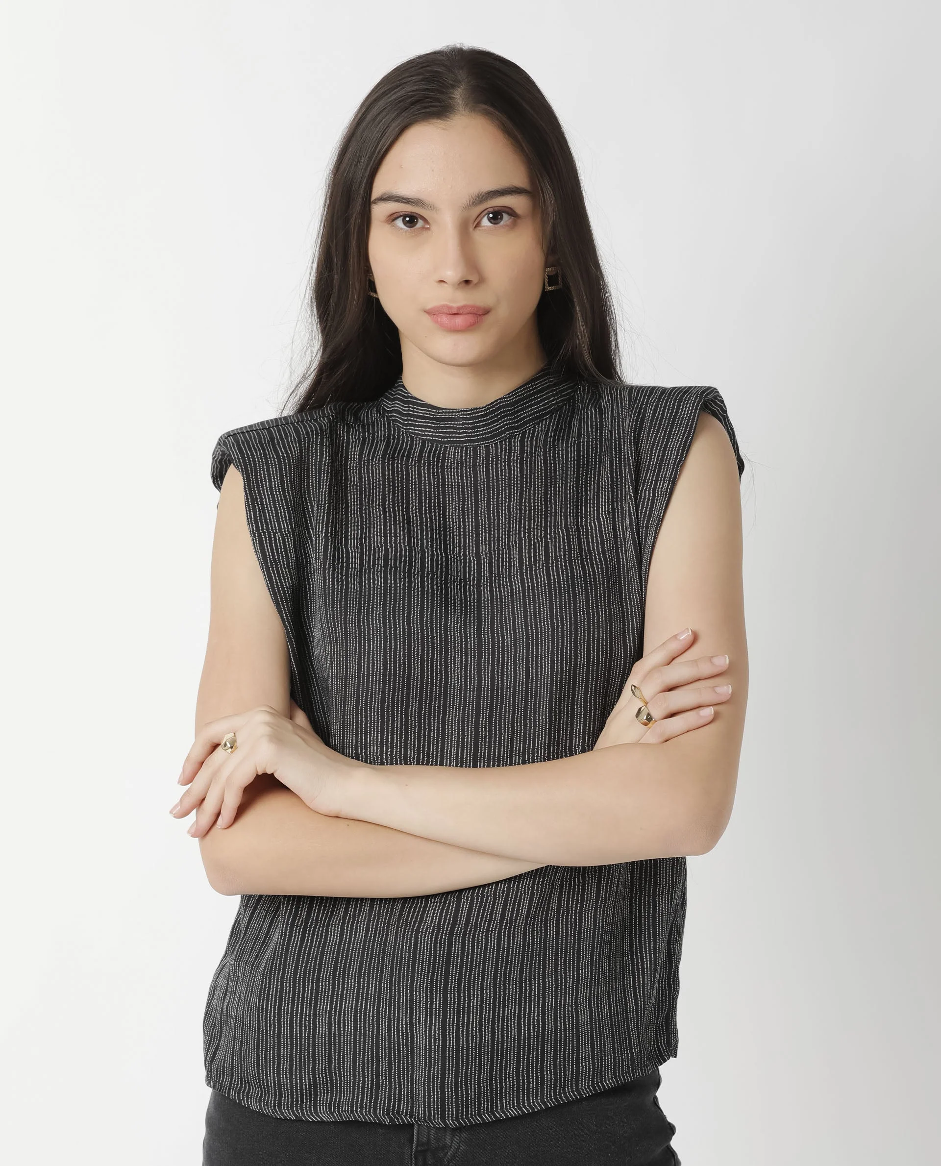 Rareism Women Yella Black Top Sleeveless Printed - Image 7